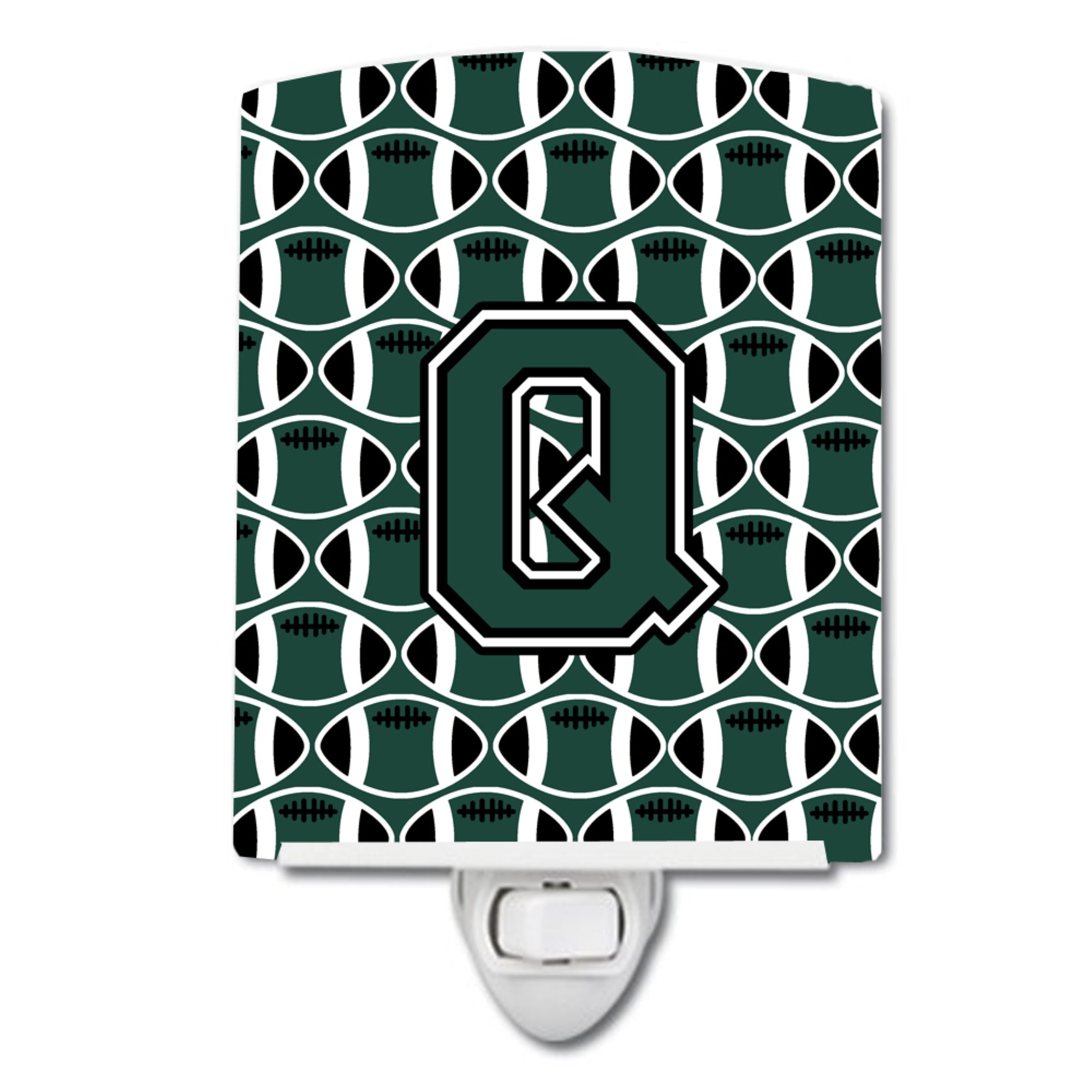  inchCarolines Treasures Letter Q Football Green and White Ceramic Night Light, 6x4, Multicolor inch