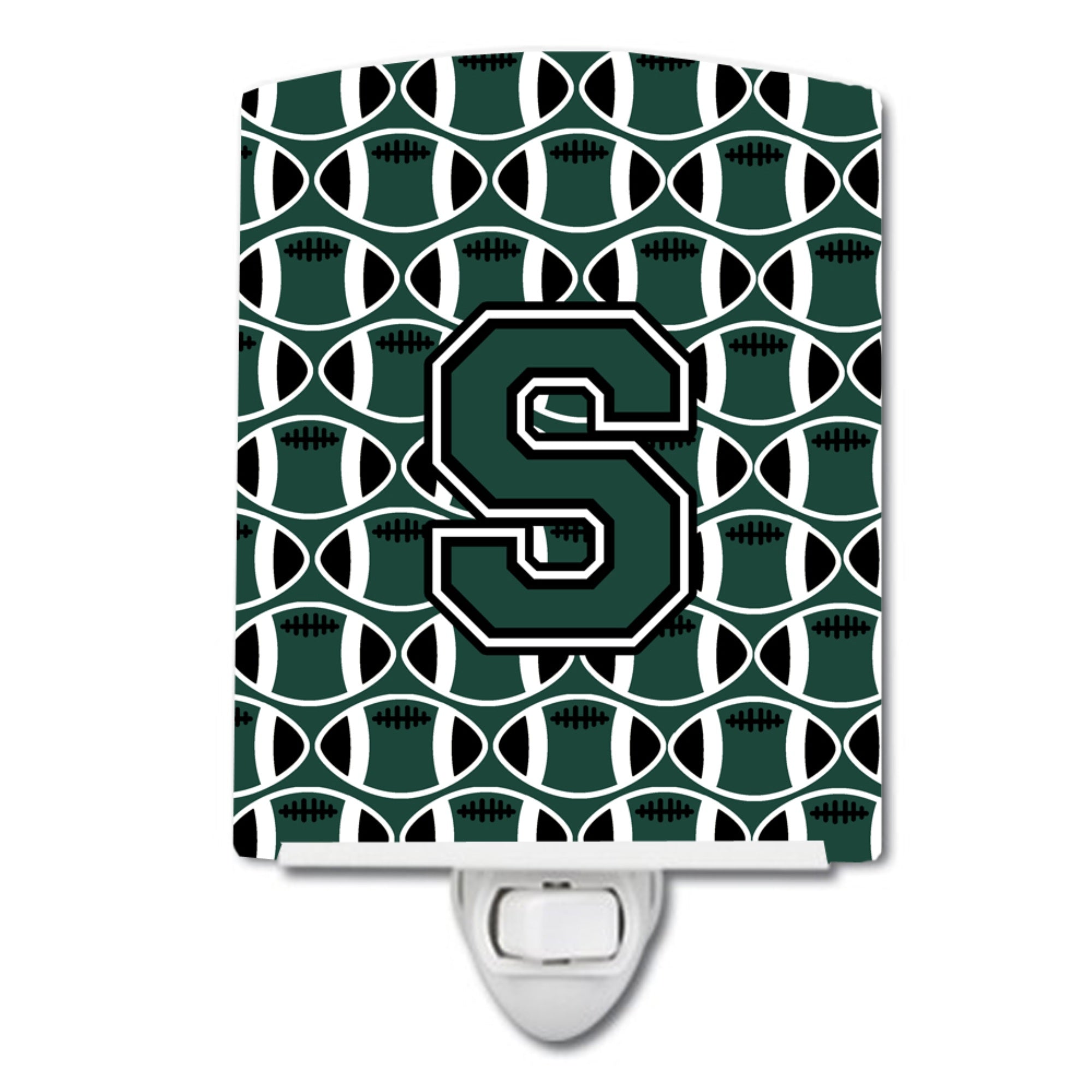  inchCarolines Treasures Letter S Football Green and White Ceramic Night Light, 6x4, Multicolor inch
