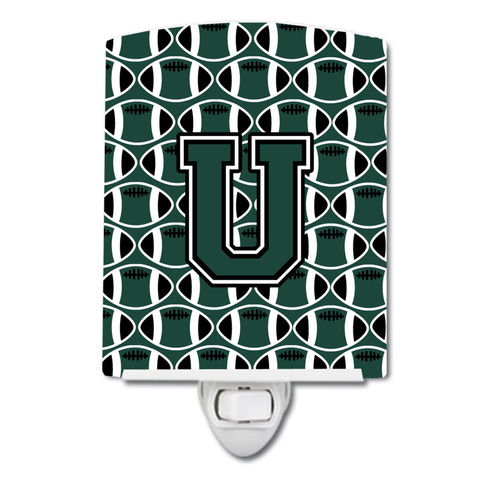  inchCarolines Treasures Letter U Football Green and White Ceramic Night Light, 6x4, Multicolor inch