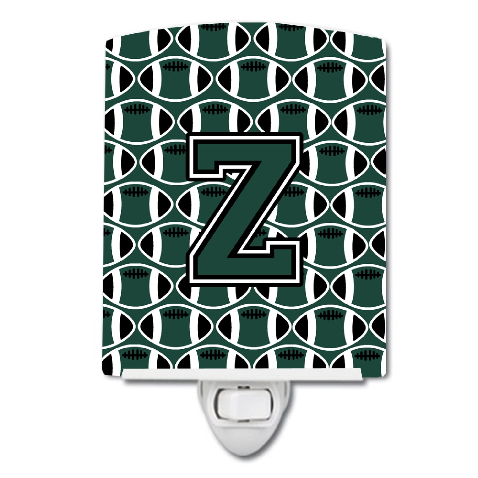  inchCarolines Treasures Letter Z Football Green and White Ceramic Night Light, 6x4, Multicolor inch