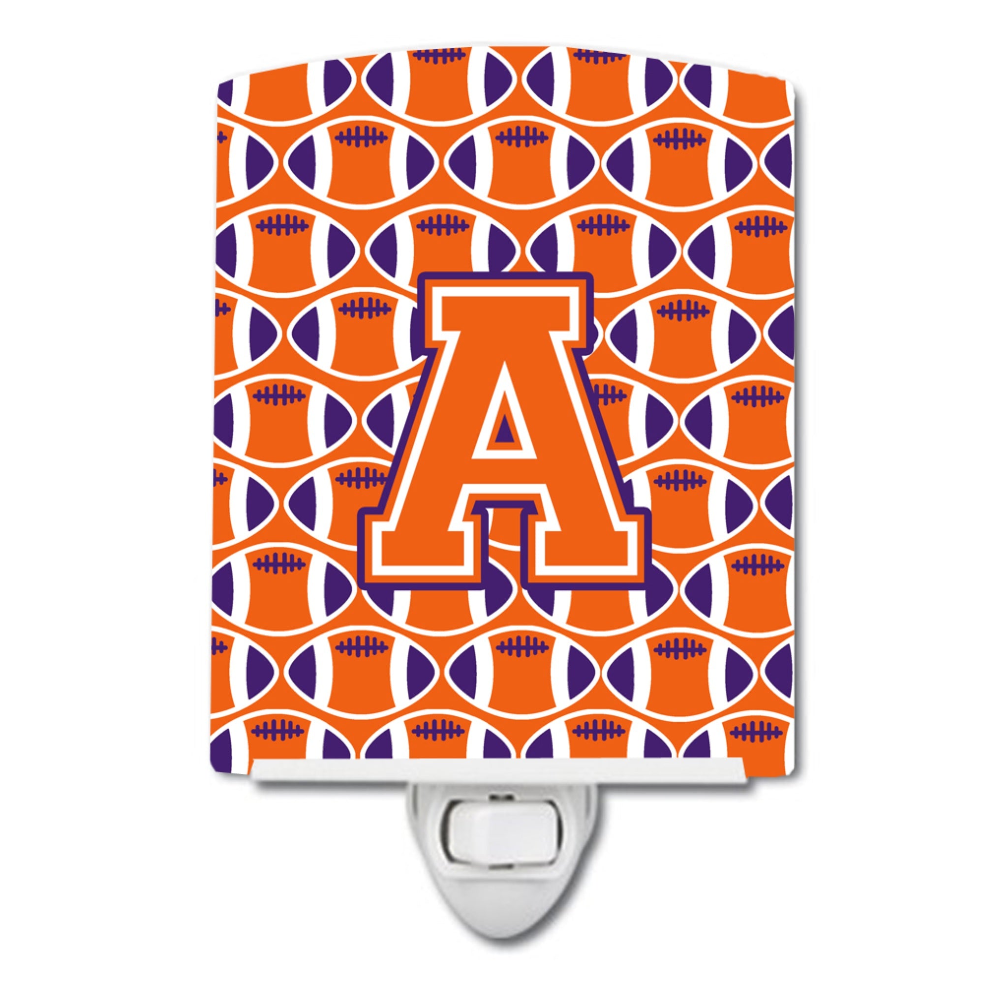  inchCarolines Treasures Letter A Football Orange, White and Regalia Ceramic Night Light, 6x4, Multicolor inch