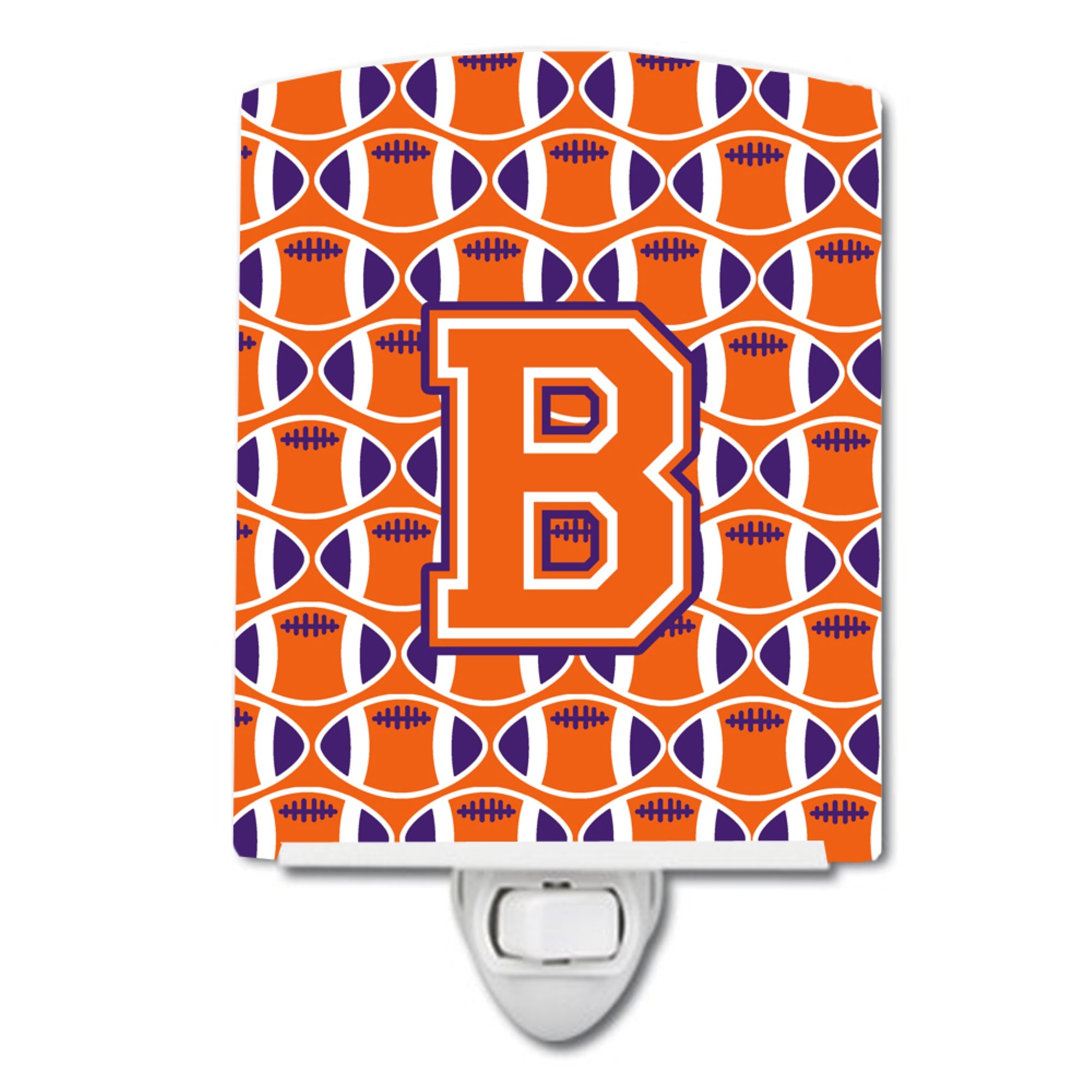  inchCarolines Treasures Letter B Football Orange, White and Regalia Ceramic Night Light, 6x4, Multicolor inch
