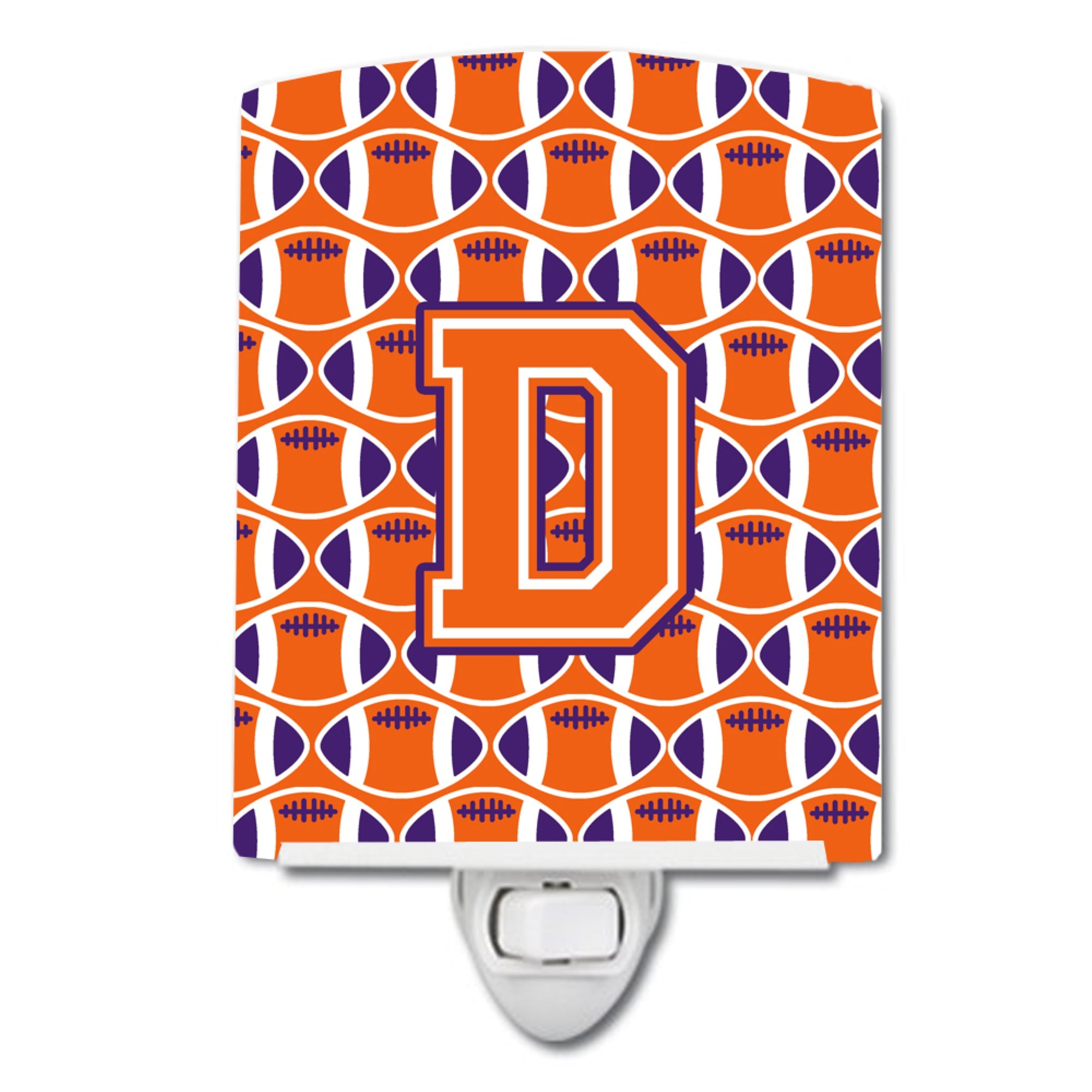  inchCarolines Treasures Letter D Football Orange, White and Regalia Ceramic Night Light, 6x4, Multicolor inch