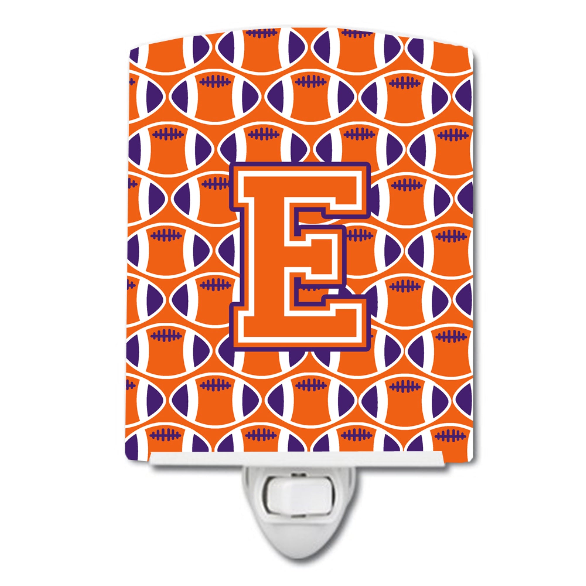  inchCarolines Treasures Letter E Football Orange, White and Regalia Ceramic Night Light, 6x4, Multicolor inch
