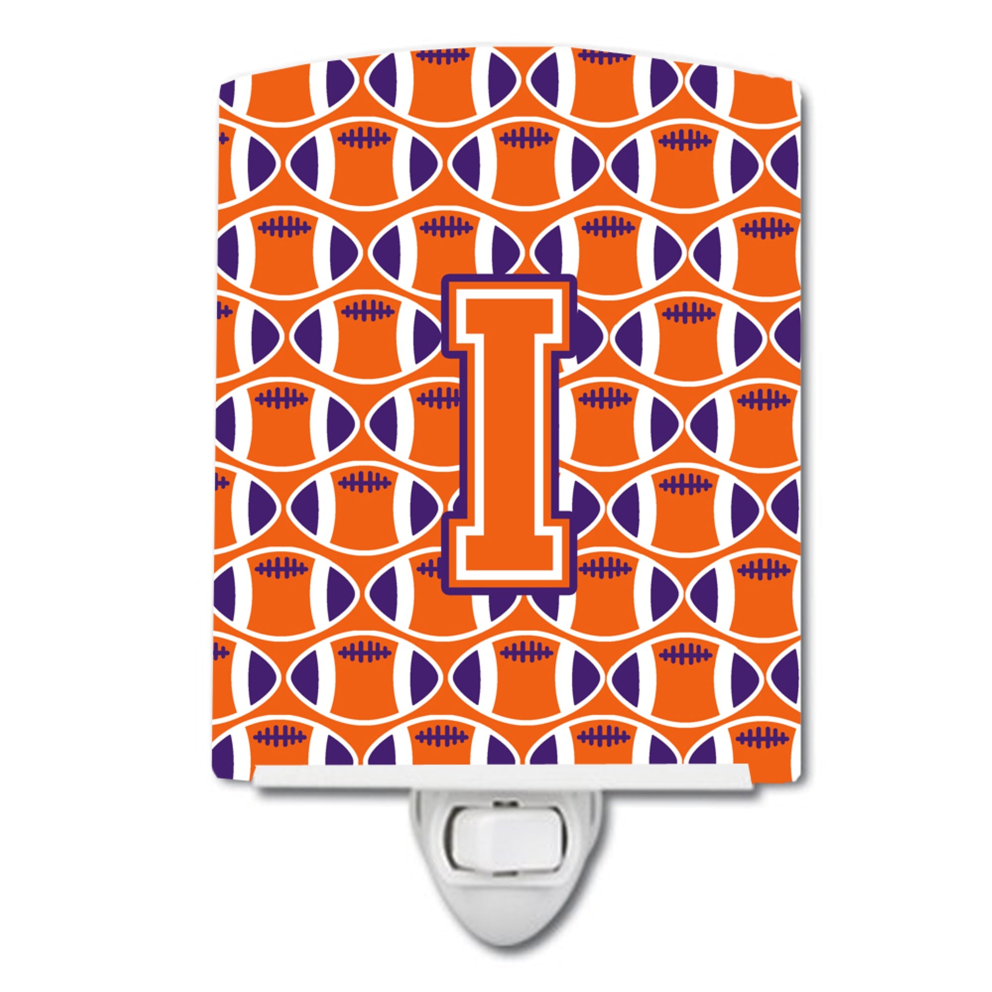  inchCarolines Treasures Letter I Football Orange, White and Regalia Ceramic Night Light, 6x4, Multicolor inch