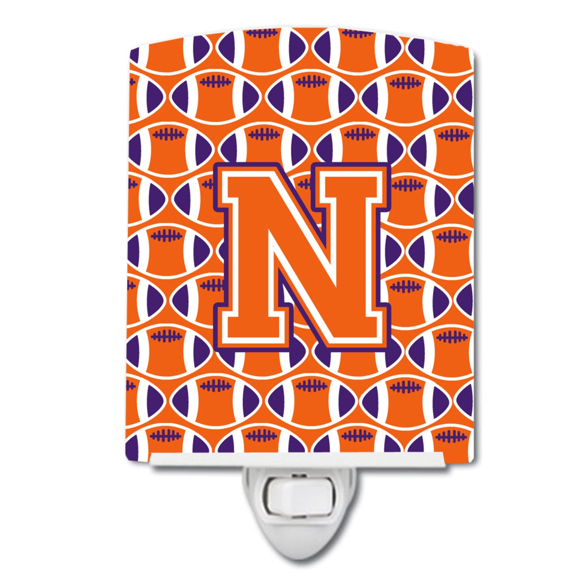  inchCarolines Treasures Letter N Football Orange, White and Regalia Ceramic Night Light, 6x4, Multicolor inch