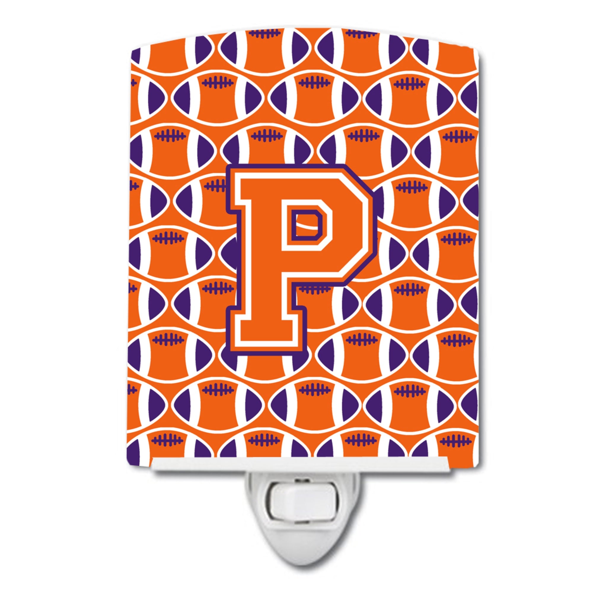  inchCarolines Treasures Letter P Football Orange, White and Regalia Ceramic Night Light, 6x4, Multicolor inch