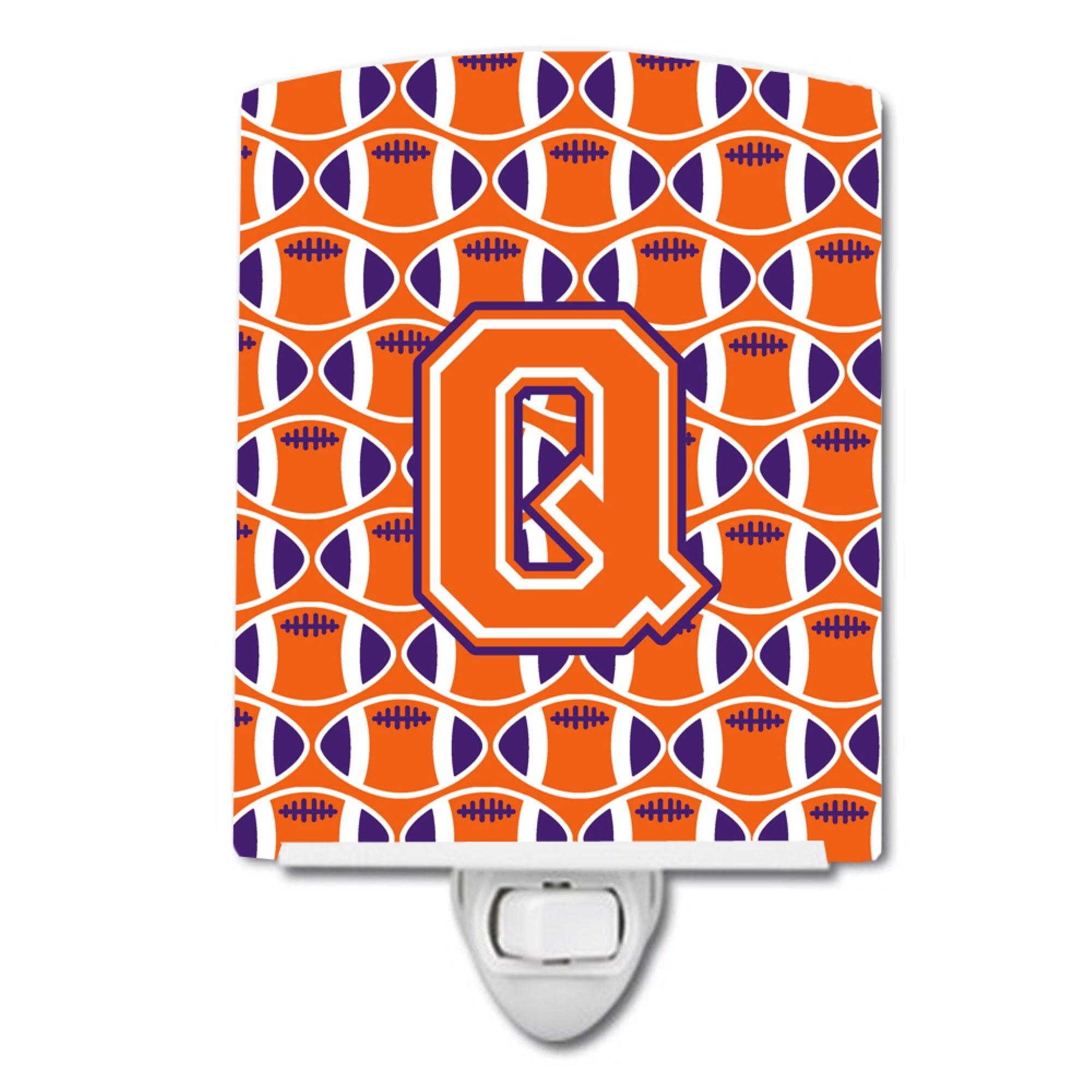 inchCarolines Treasures Letter Q Football Orange, White and Regalia Ceramic Night Light, 6x4, Multicolor inch