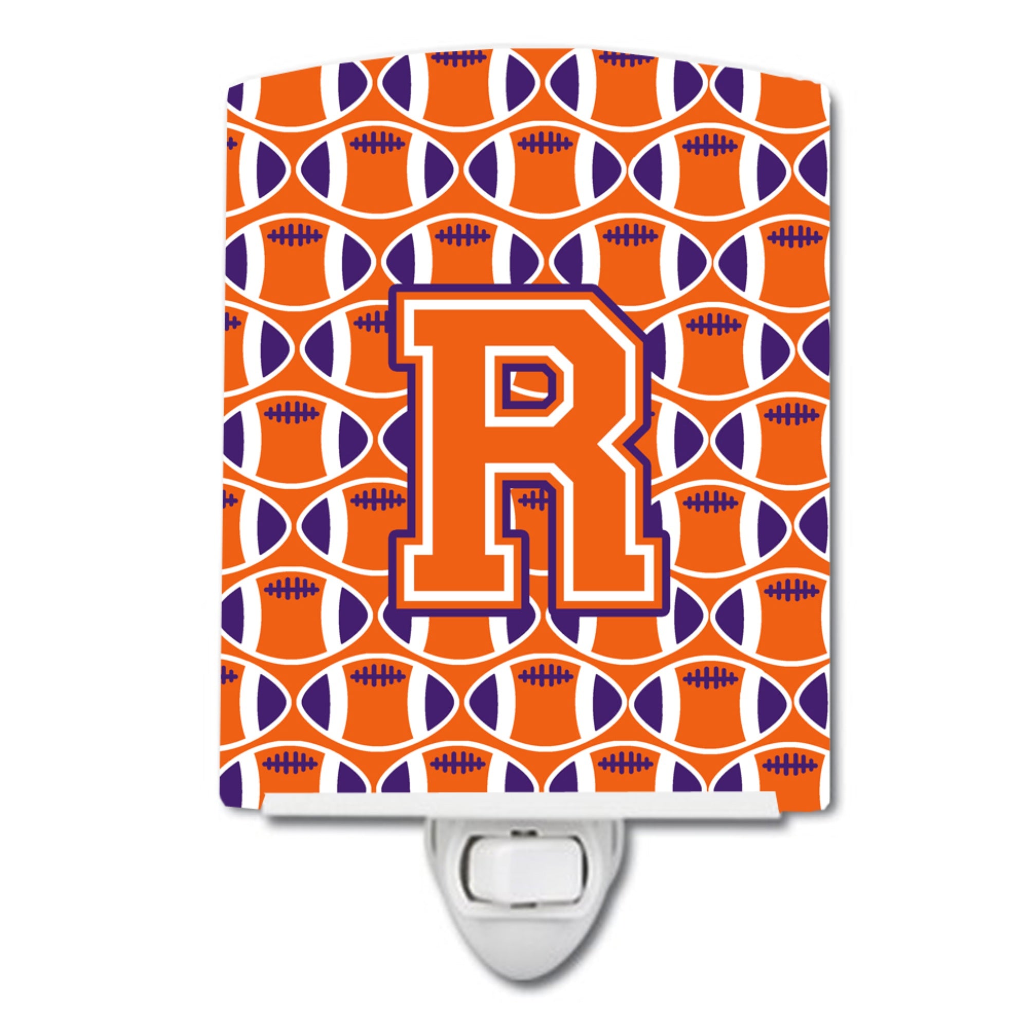  inchCarolines Treasures Letter R Football Orange, White and Regalia Ceramic Night Light, 6x4, Multicolor inch