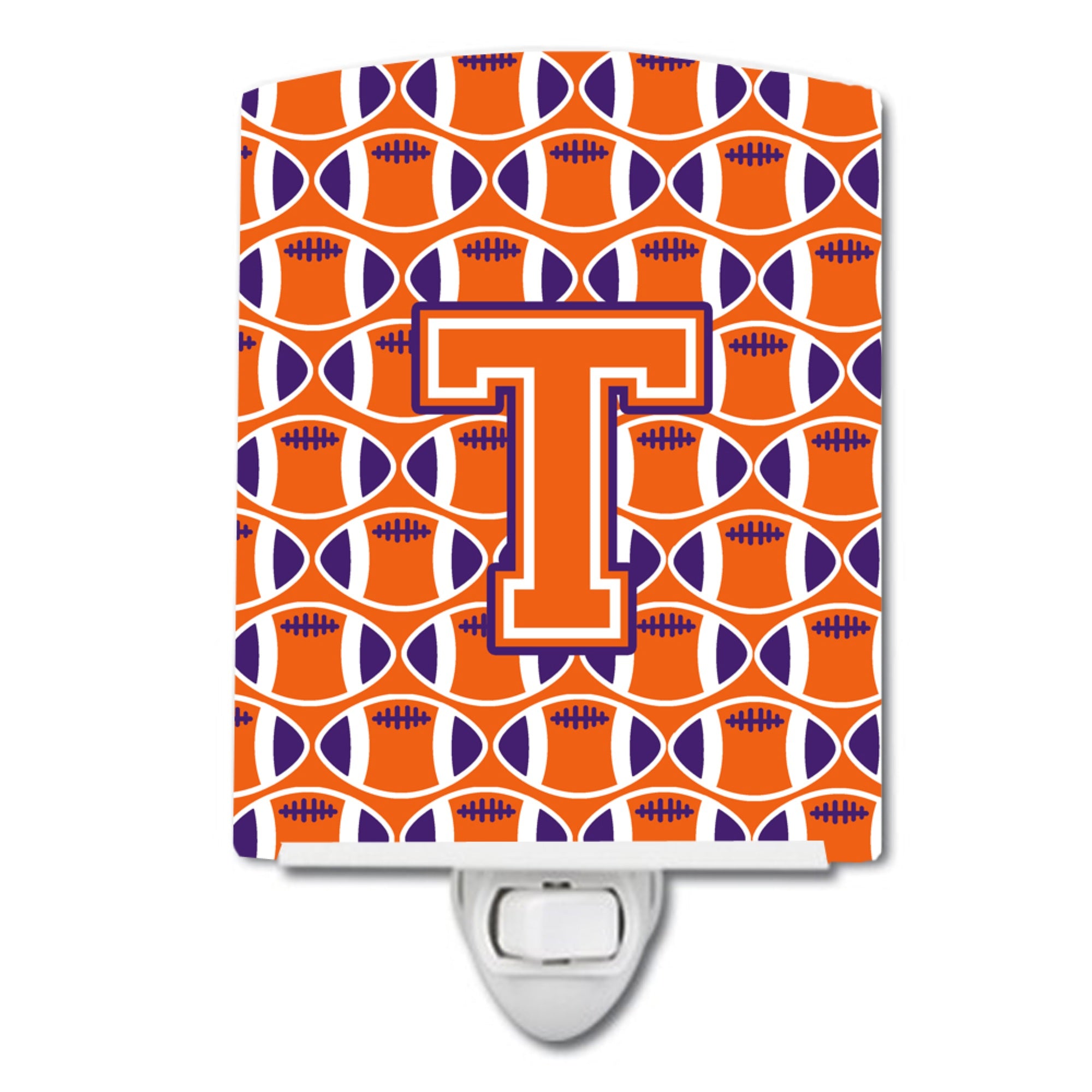  inchCarolines Treasures Letter T Football Orange, White and Regalia Ceramic Night Light, 6x4, Multicolor inch