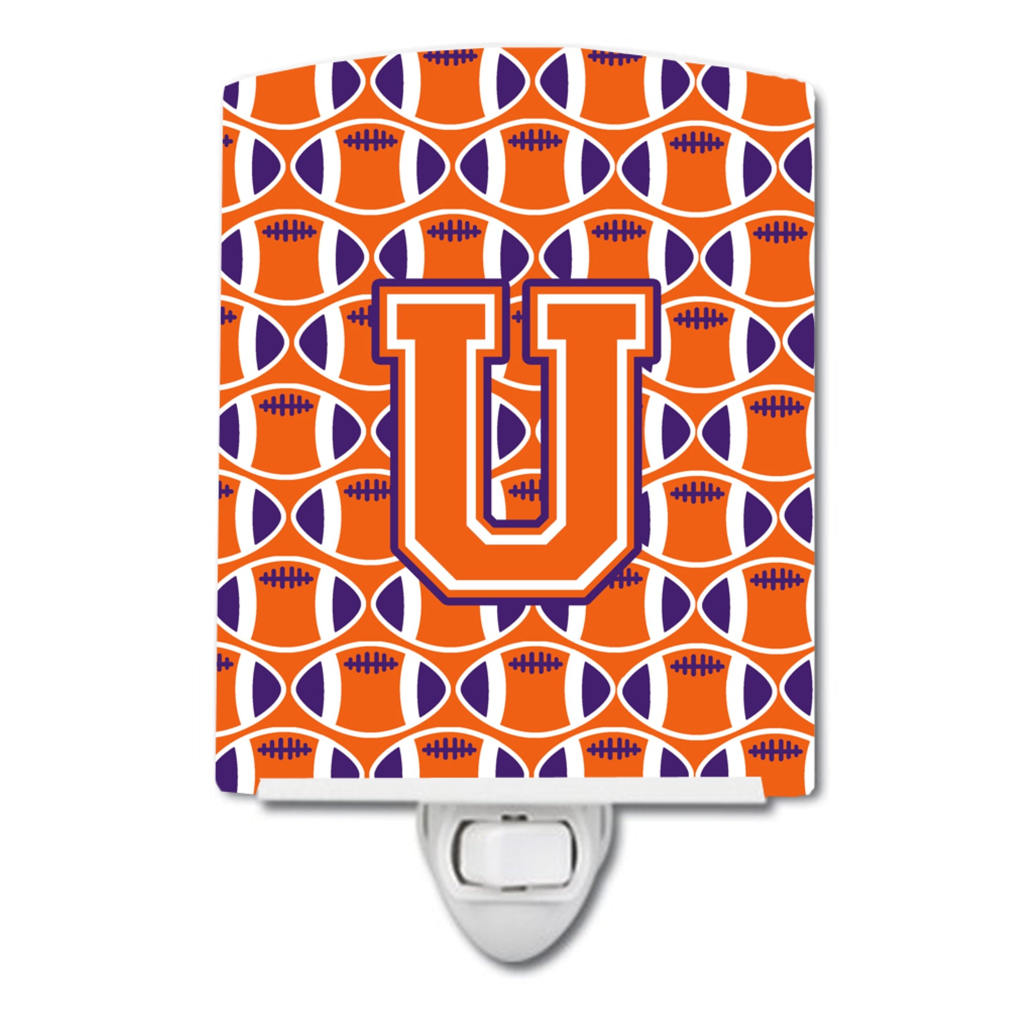  inchCarolines Treasures Letter U Football Orange, White and Regalia Ceramic Night Light, 6x4, Multicolor inch