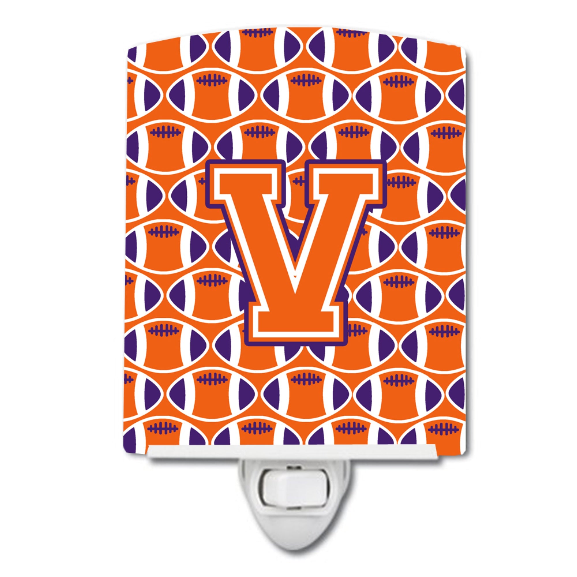  inchCarolines Treasures Letter V Football Orange, White and Regalia Ceramic Night Light, 6x4, Multicolor inch