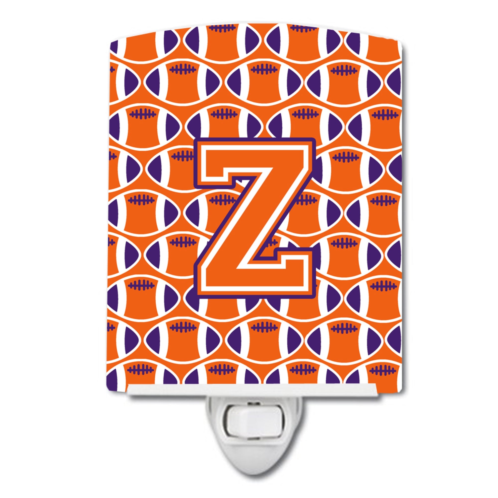  inchCarolines Treasures Letter Z Football Orange, White and Regalia Ceramic Night Light, 6x4, Multicolor inch