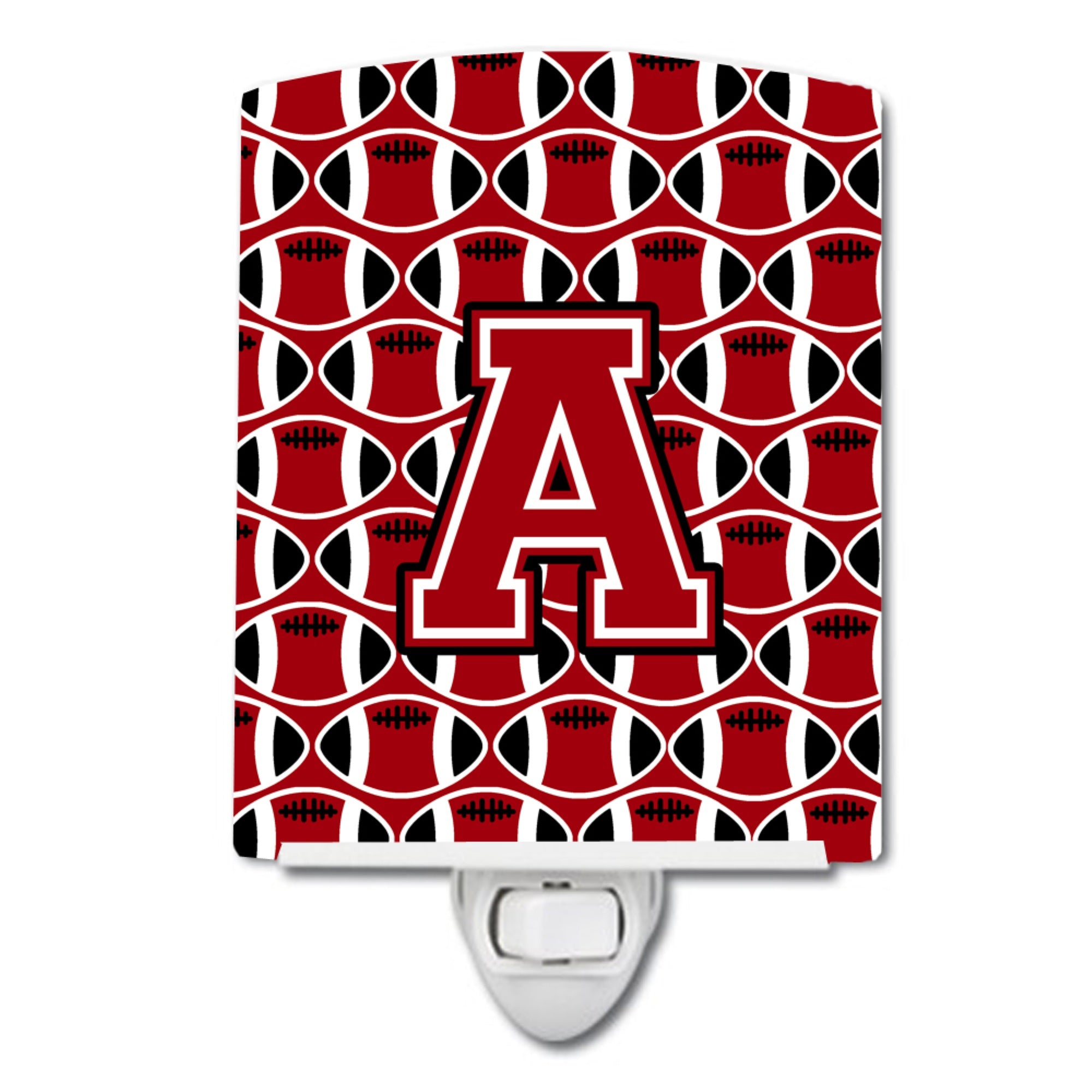  inchCarolines Treasures Letter A Football Red, Black and White Ceramic Night Light, 6x4, Multicolor inch