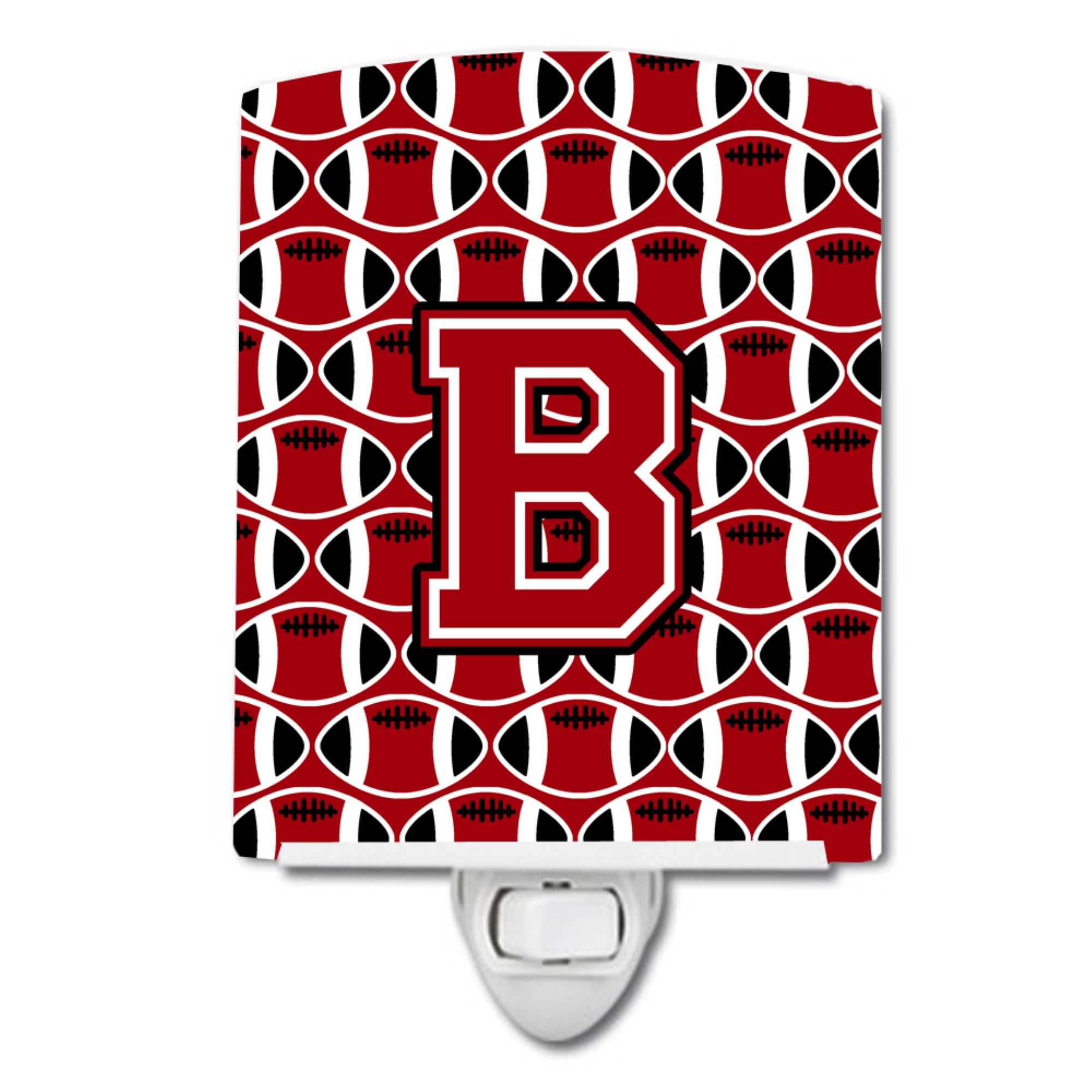  inchCarolines Treasures Letter B Football Red, Black and White Ceramic Night Light, 6x4, Multicolor inch