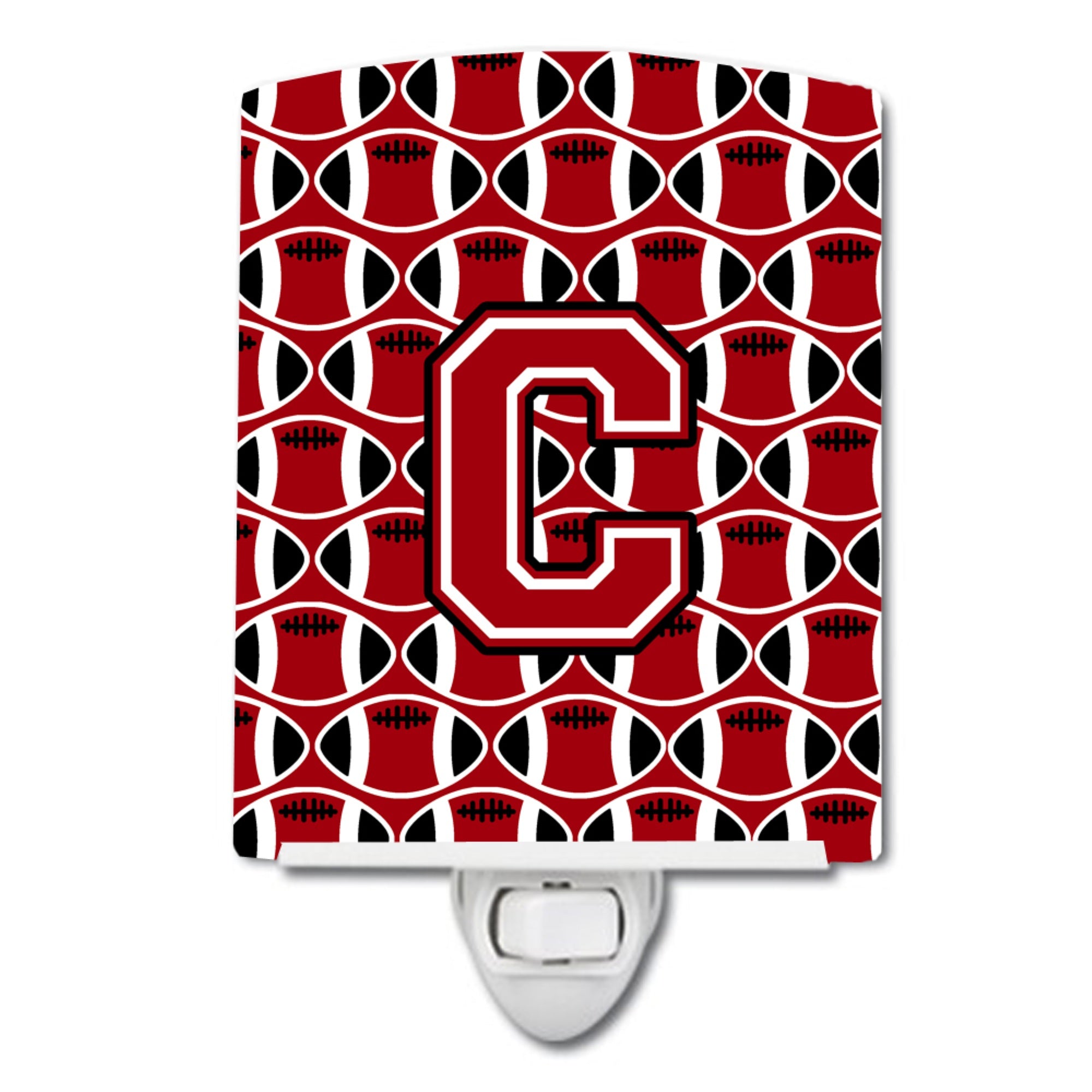  inchCarolines Treasures Letter C Football Red, Black and White Ceramic Night Light, 6x4, Multicolor inch