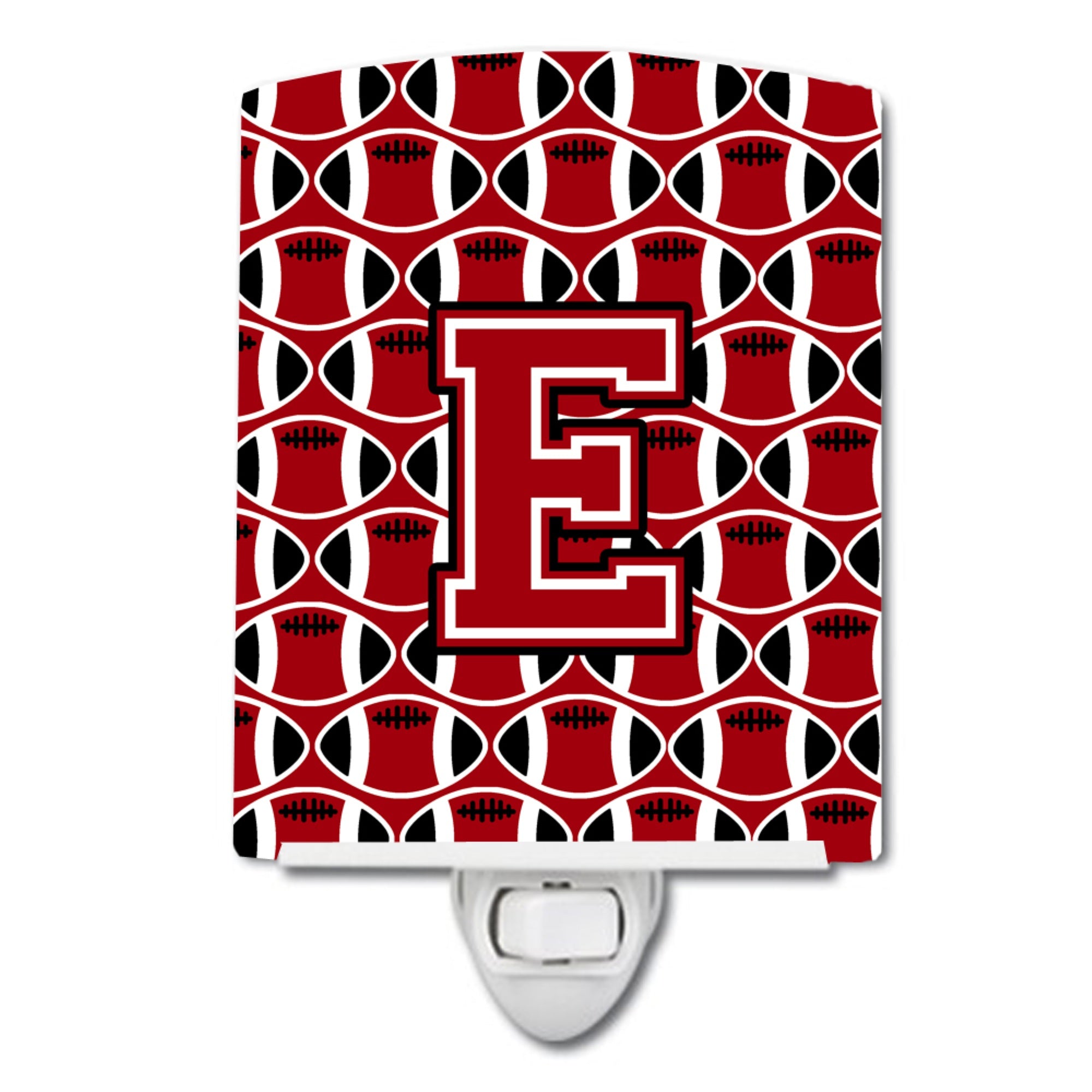  inchCarolines Treasures Letter E Football Red, Black and White Ceramic Night Light, 6x4, Multicolor inch