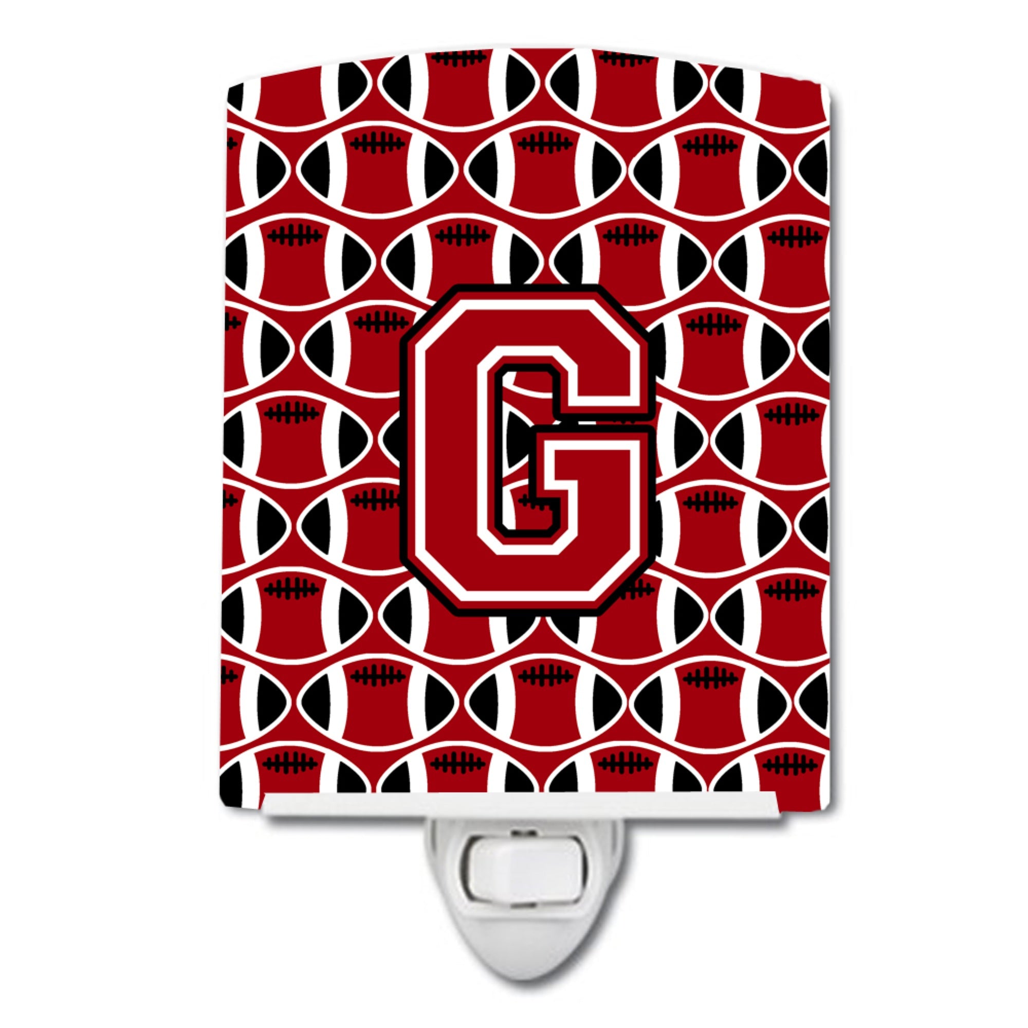  inchCarolines Treasures Letter G Football Red, Black and White Ceramic Night Light, 6x4, Multicolor inch