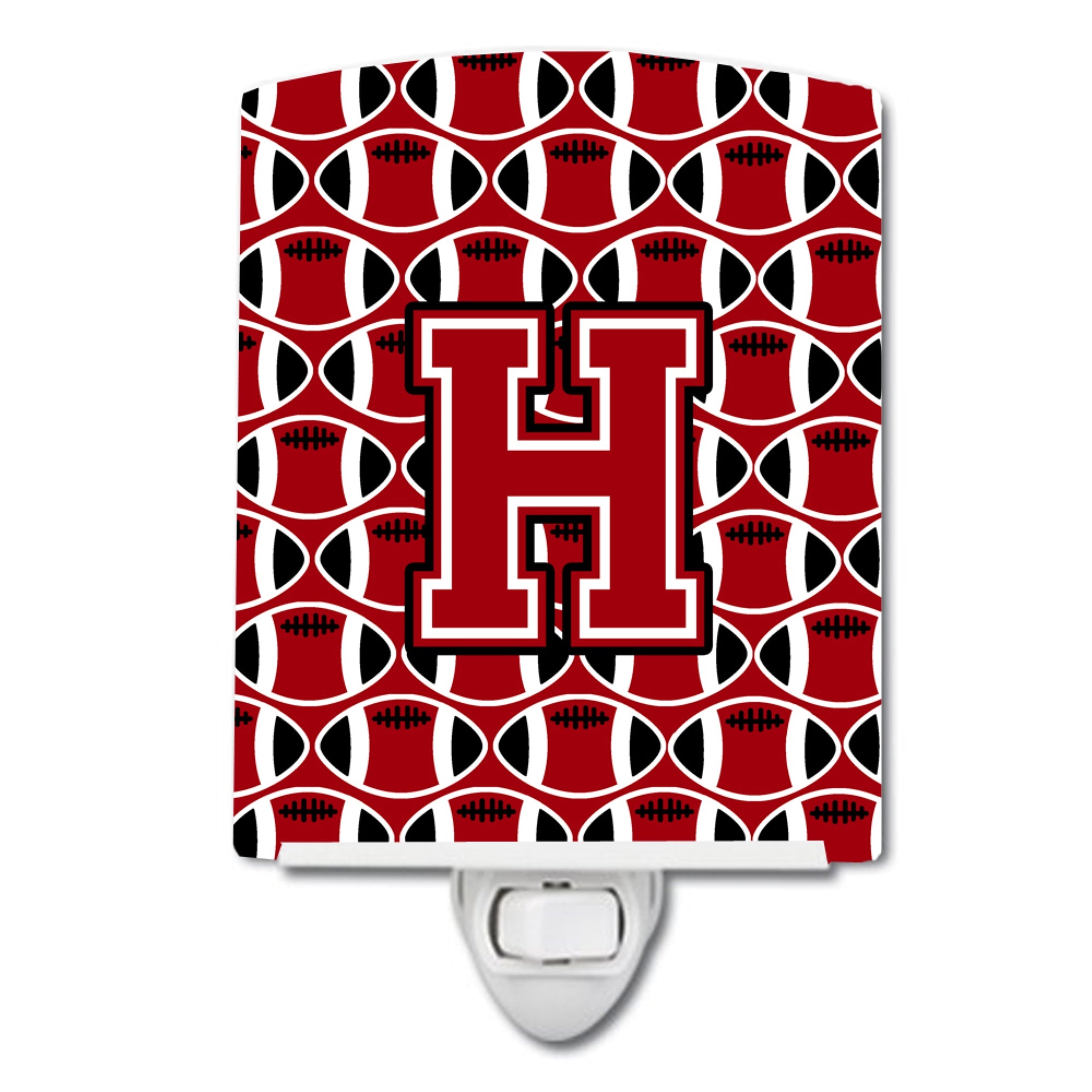  inchCarolines Treasures Letter H Football Red, Black and White Ceramic Night Light, 6x4, Multicolor inch