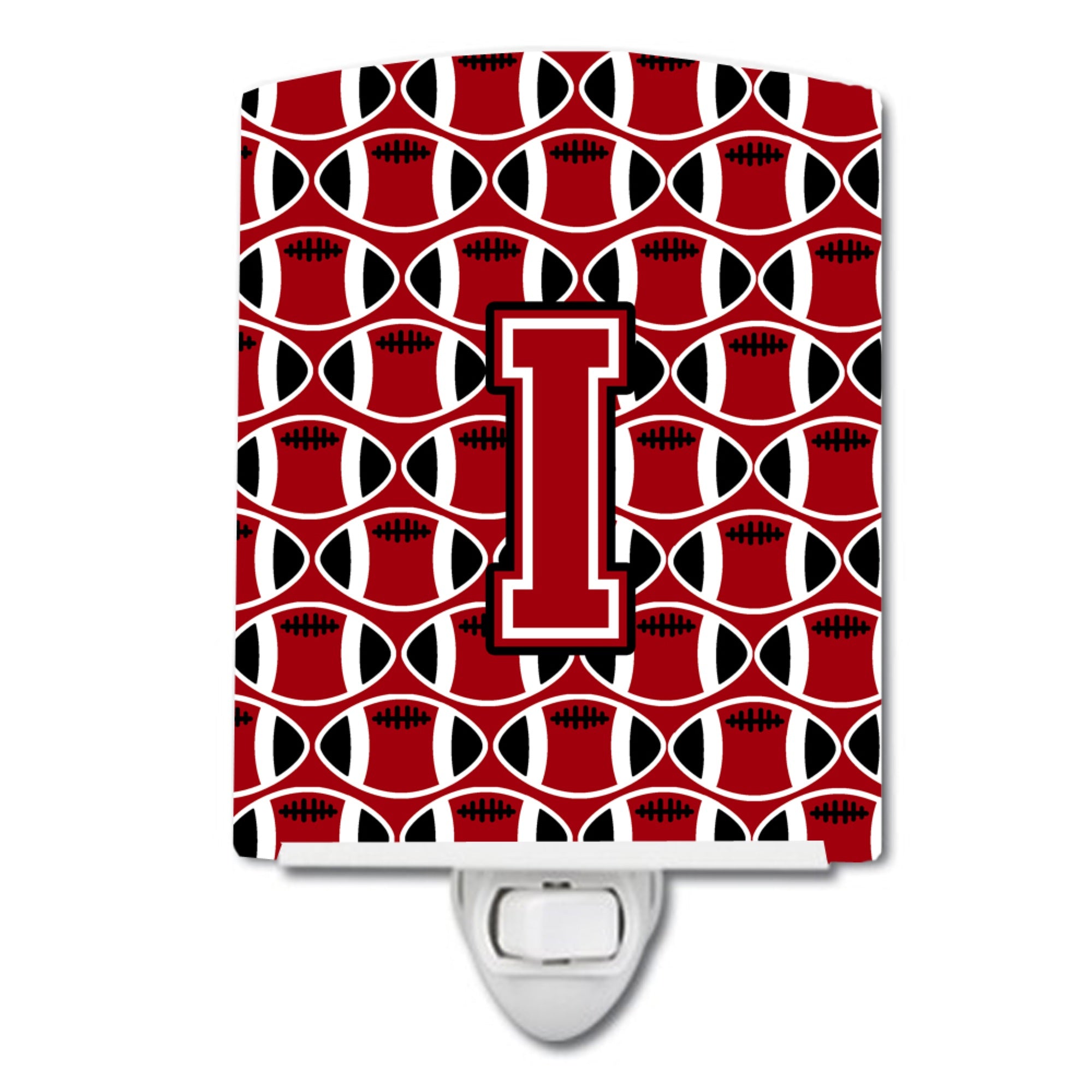  inchCarolines Treasures Letter I Football Red, Black and White Ceramic Night Light, 6x4, Multicolor inch