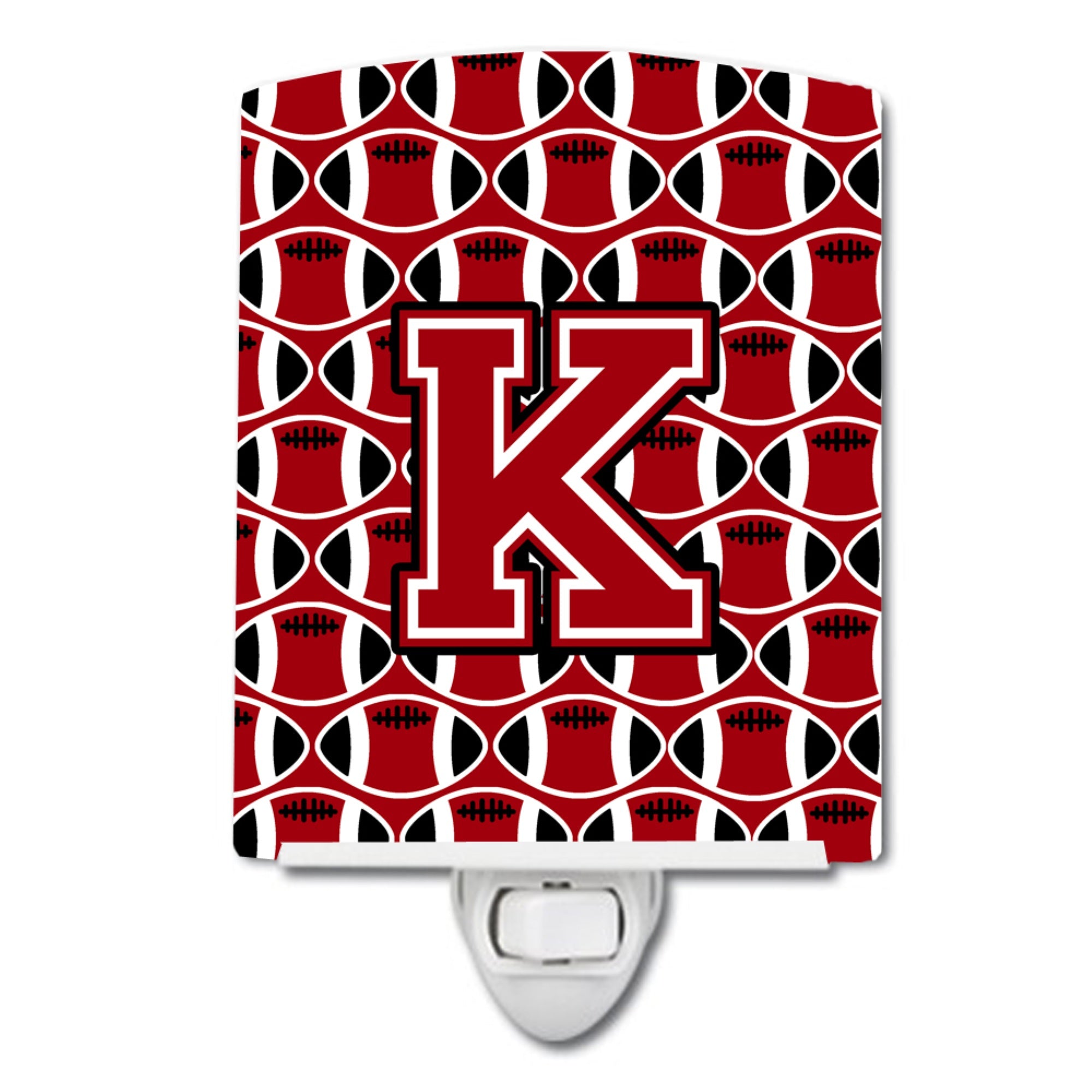  inchCarolines Treasures Letter K Football Red, Black and White Ceramic Night Light, 6x4, Multicolor inch