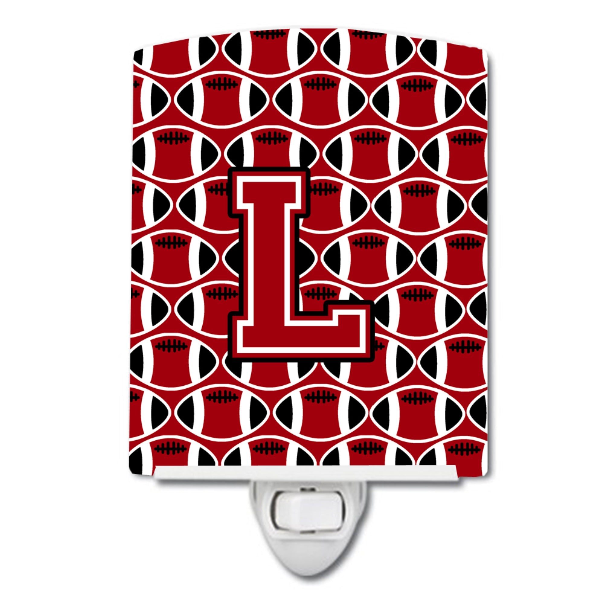 inchCarolines Treasures Letter L Football Red, Black and White Ceramic Night Light, 6x4, Multicolor inch
