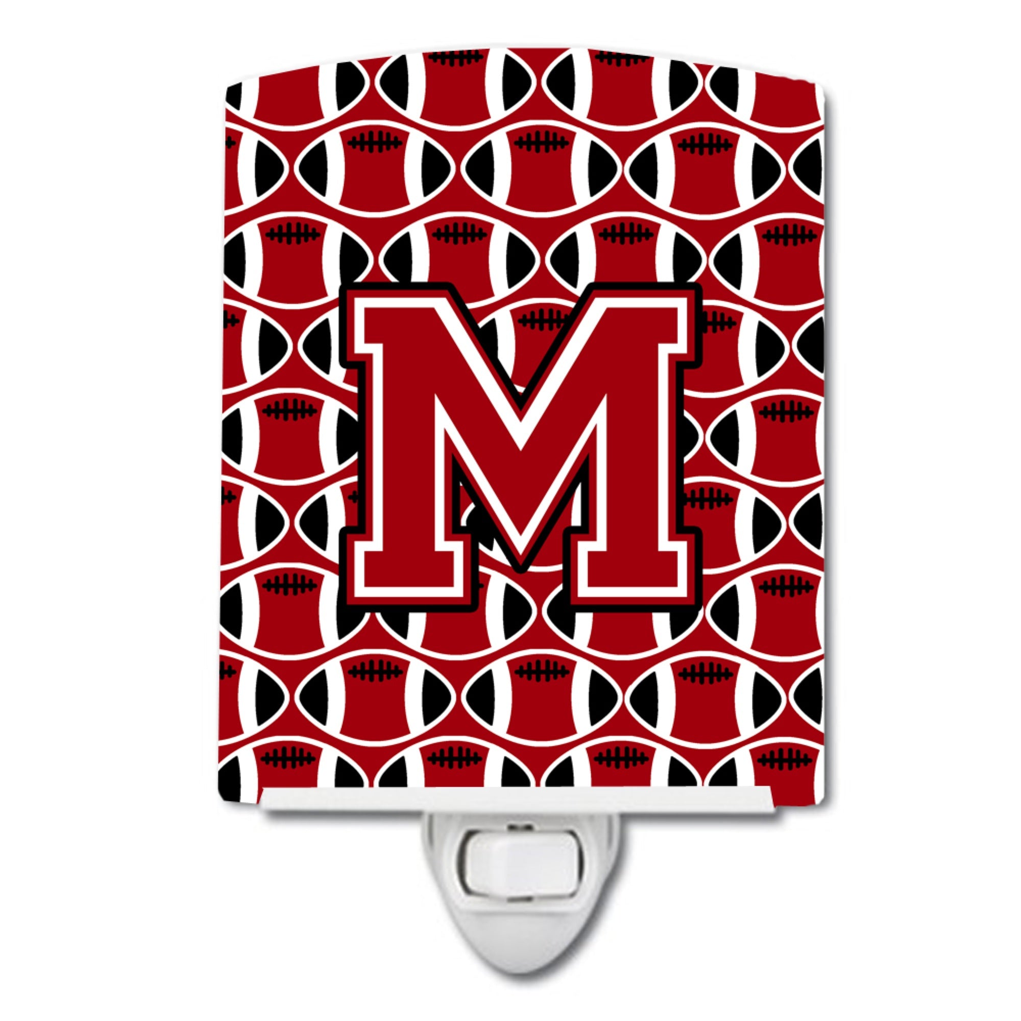 inchCarolines Treasures Letter M Football Red, Black and White Ceramic Night Light, 6x4, Multicolor inch