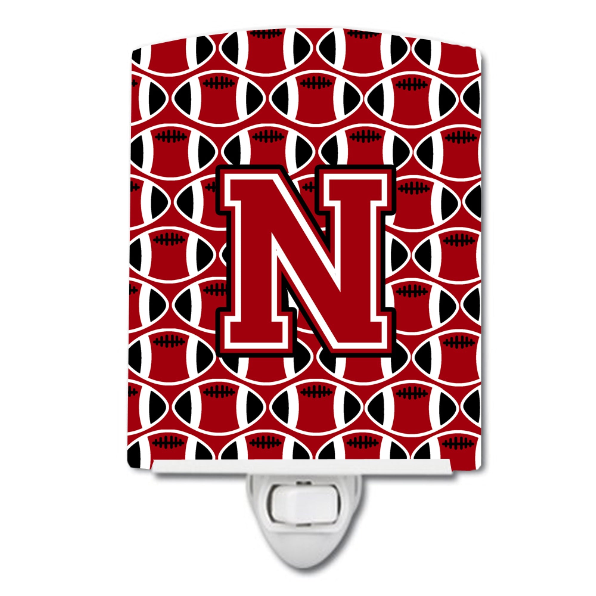 inchCarolines Treasures Letter N Football Red, Black and White Ceramic Night Light, 6x4, Multicolor inch