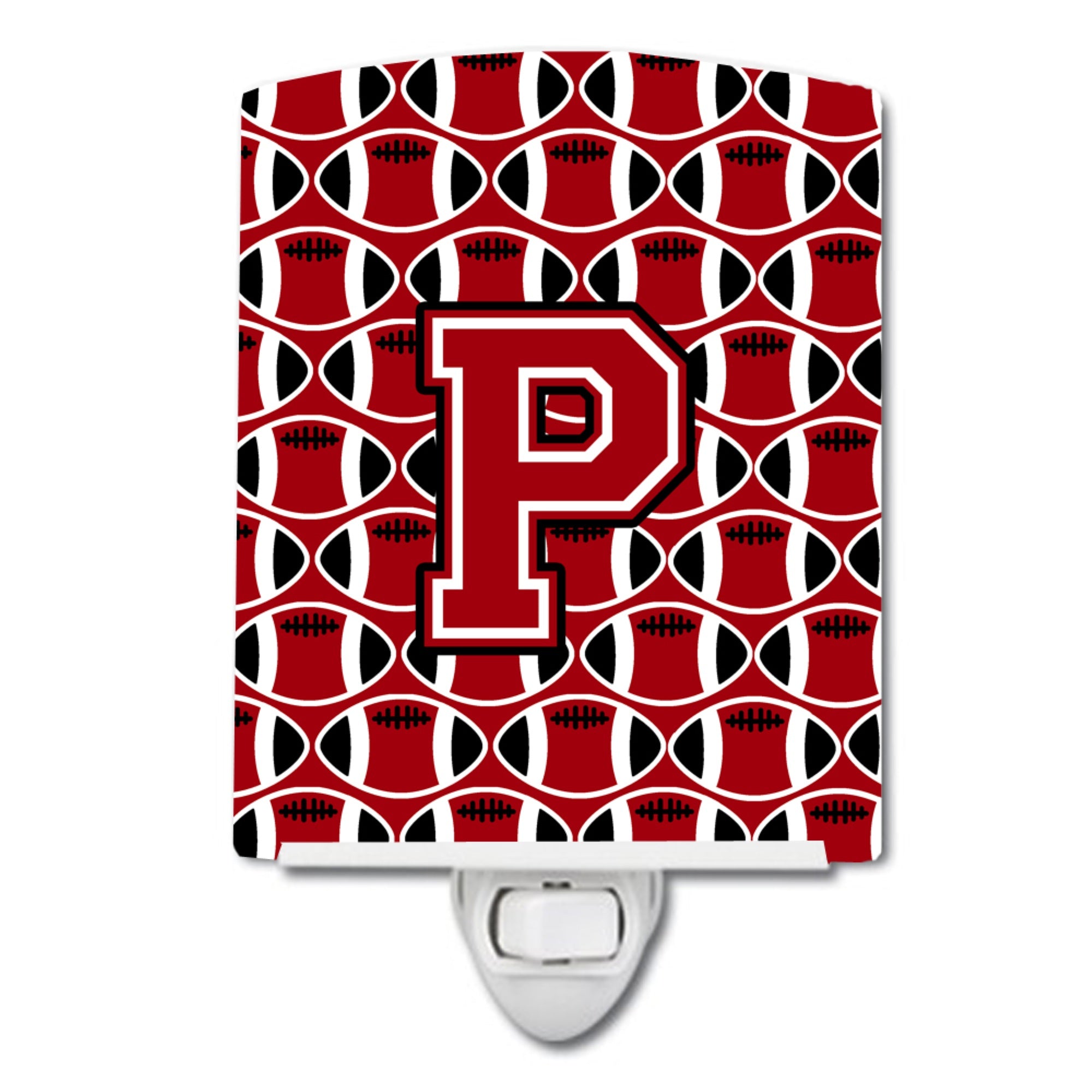  inchCarolines Treasures Letter P Football Red, Black and White Ceramic Night Light, 6x4, Multicolor inch
