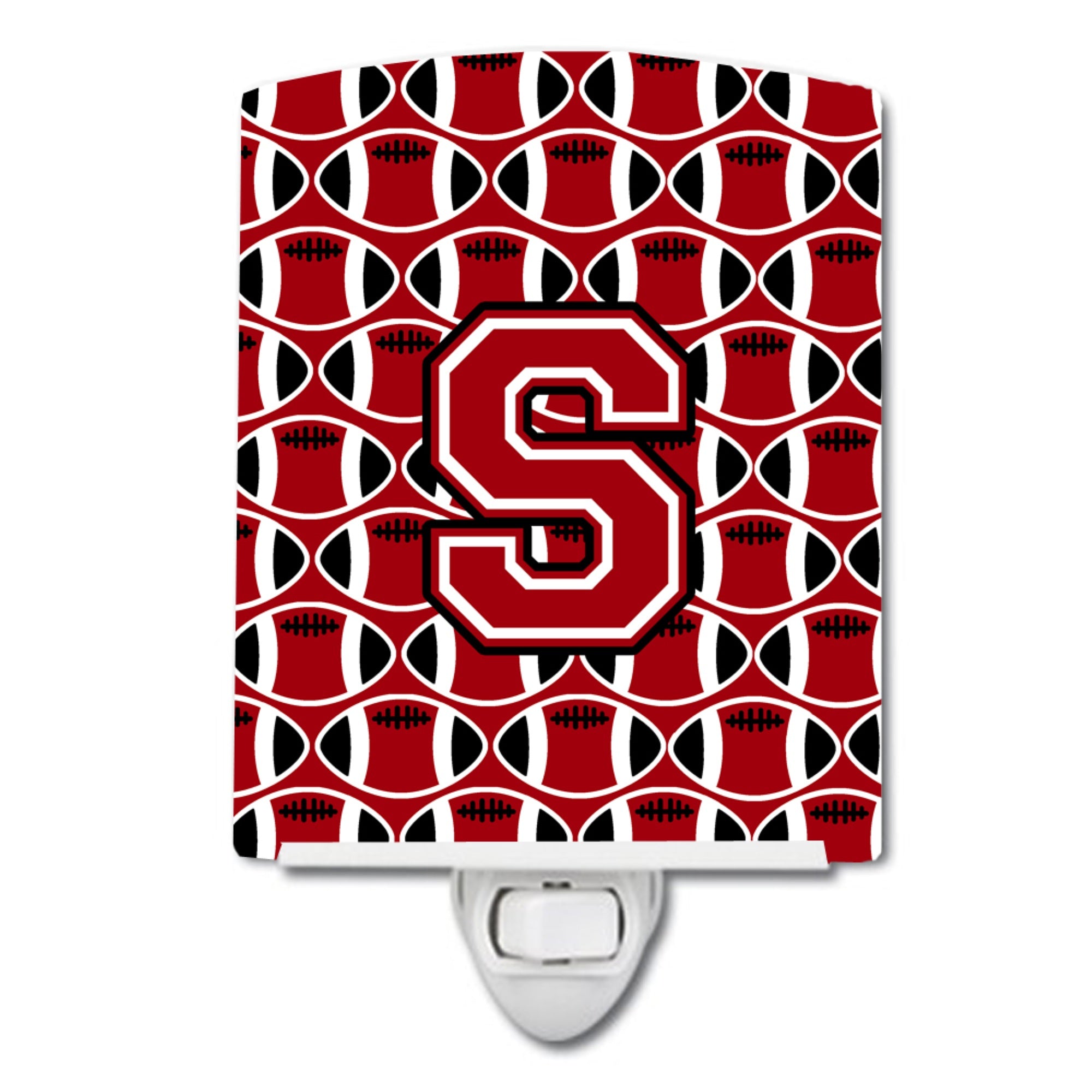  inchCarolines Treasures Letter S Football Red, Black and White Ceramic Night Light, 6x4, Multicolor inch