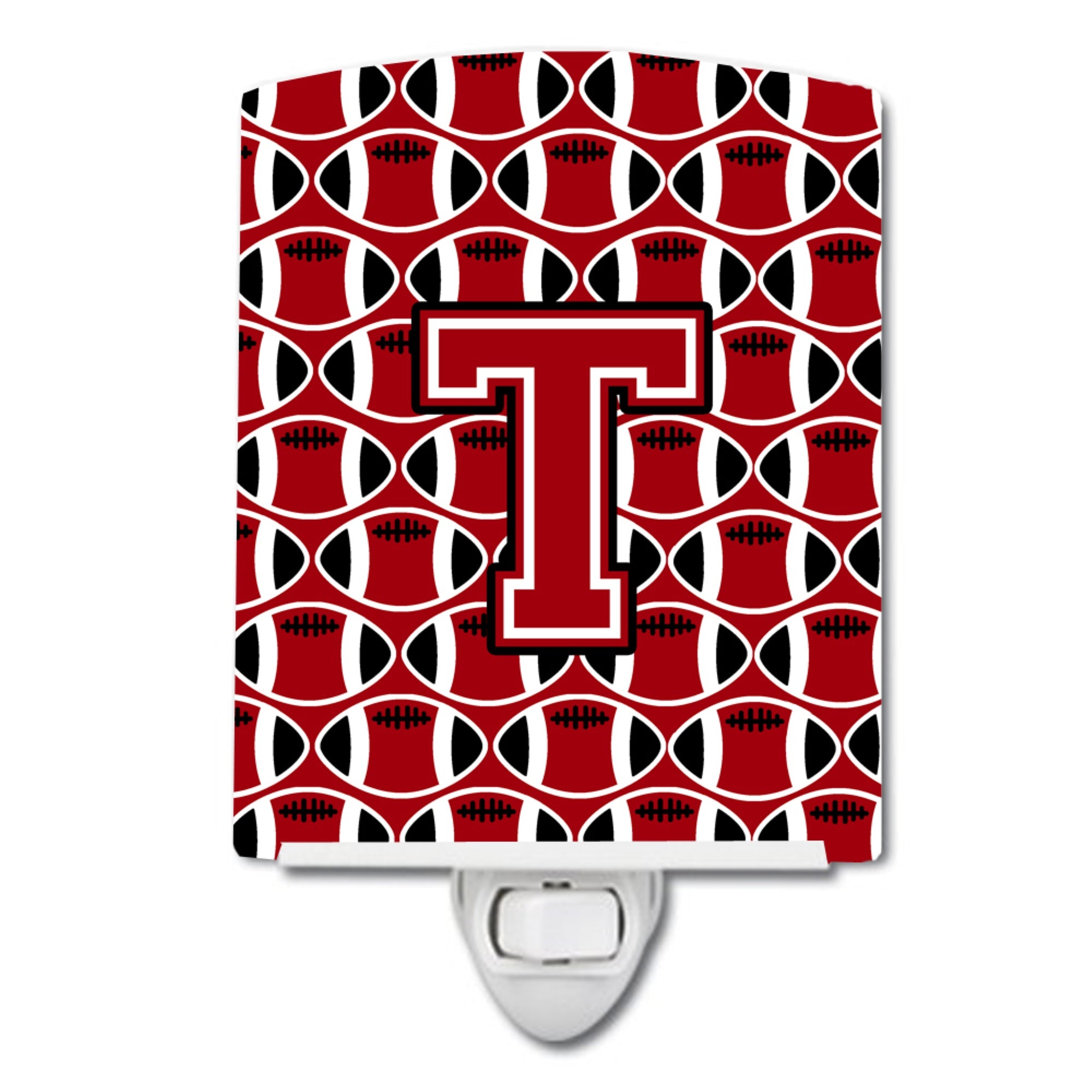  inchCarolines Treasures Letter T Football Red, Black and White Ceramic Night Light, 6x4, Multicolor inch
