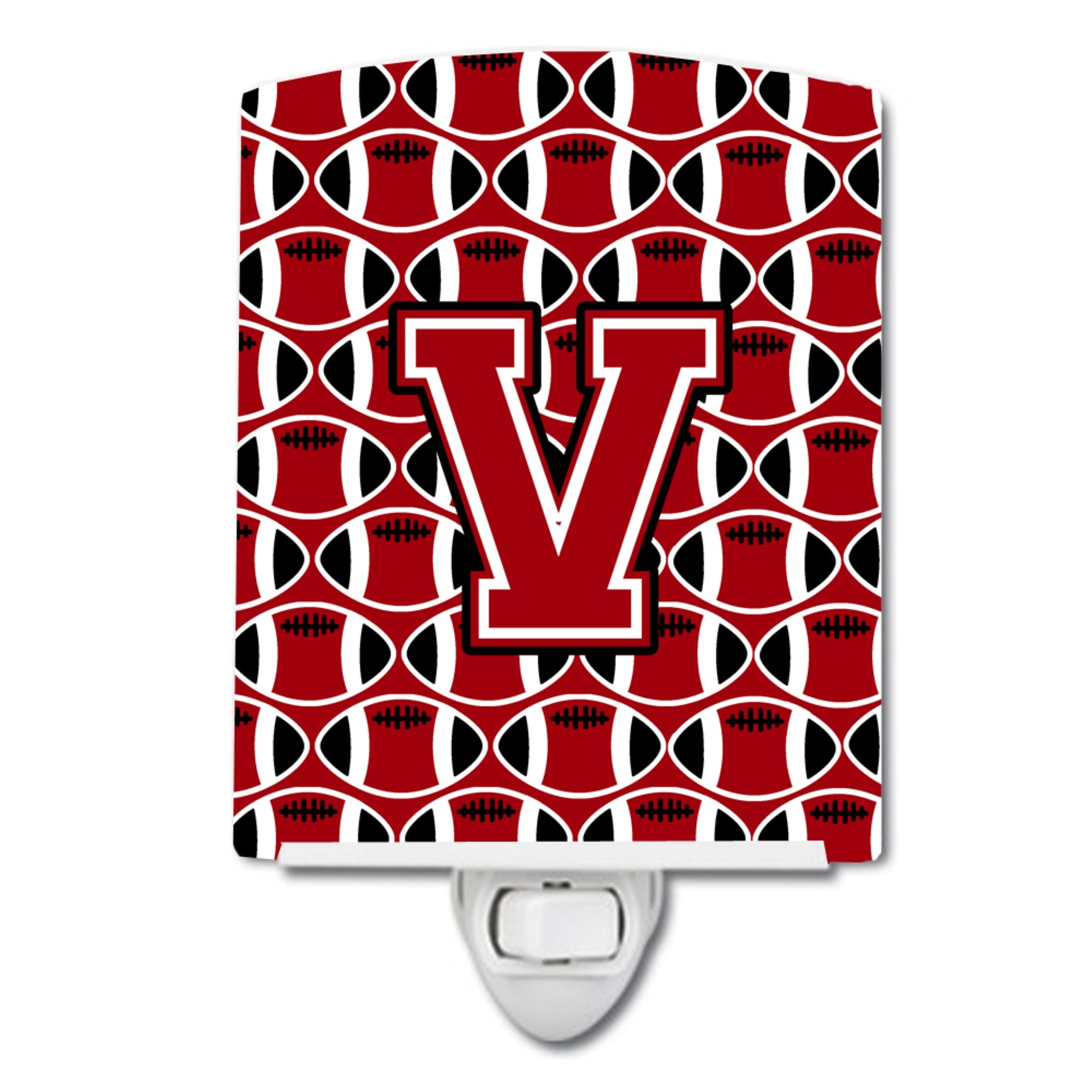  inchCarolines Treasures Letter V Football Red, Black and White Ceramic Night Light, 6x4, Multicolor inch