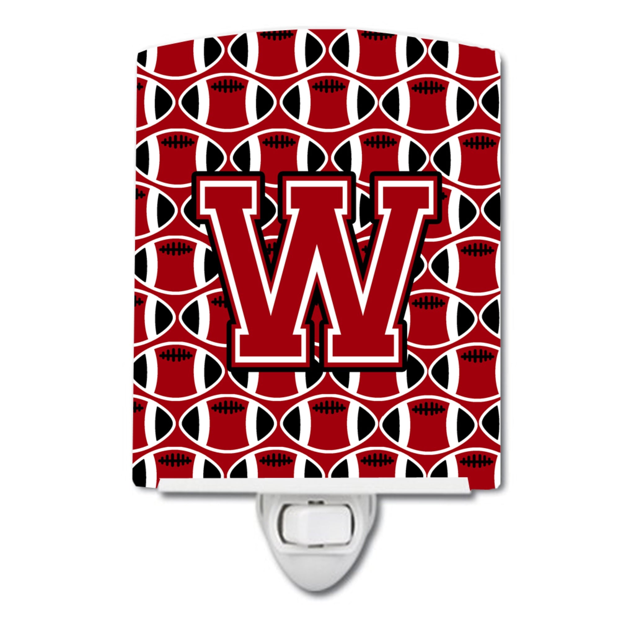  inchCarolines Treasures Letter W Football Red, Black and White Ceramic Night Light, 6x4, Multicolor inch