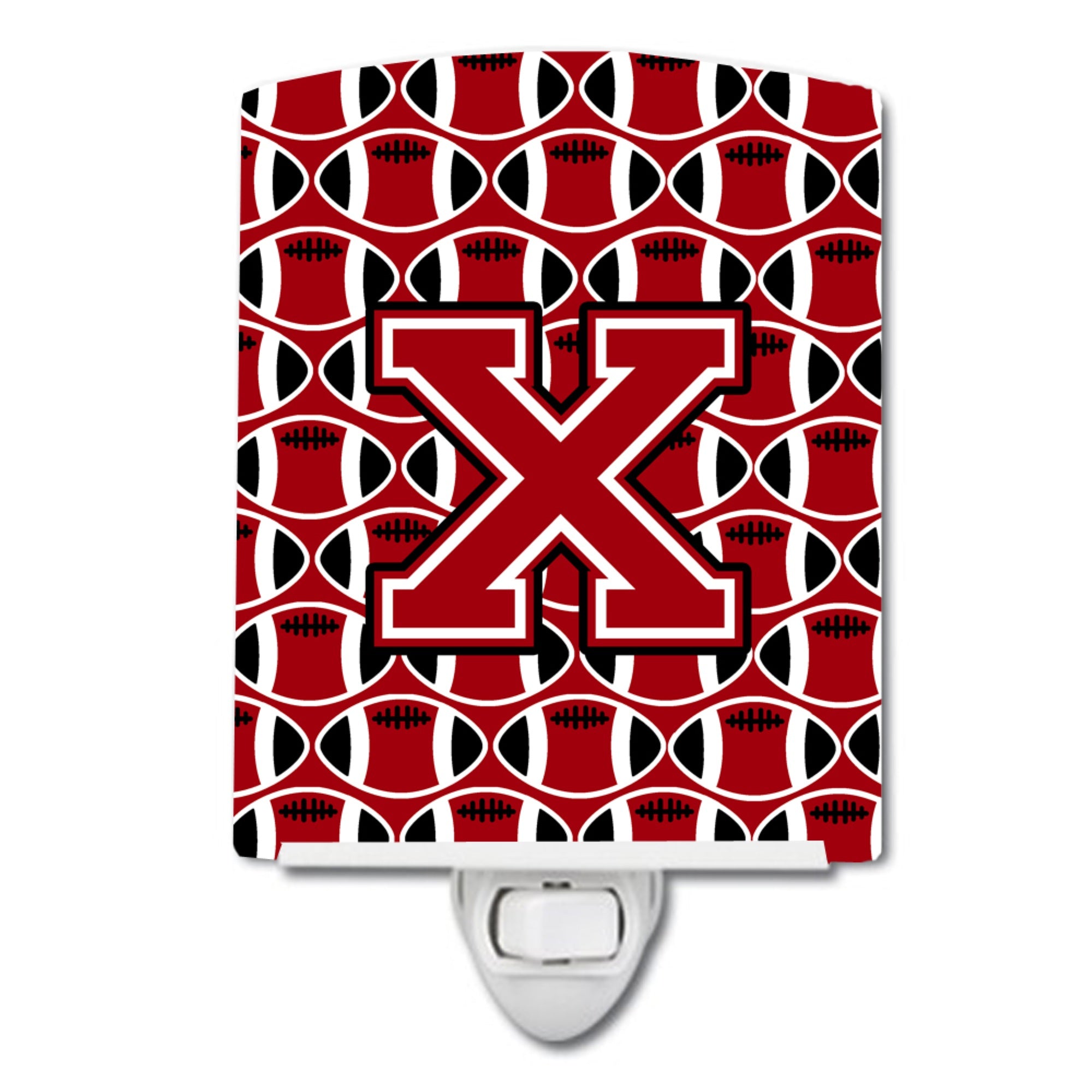  inchCarolines Treasures Letter X Football Red, Black and White Ceramic Night Light, 6x4, Multicolor inch