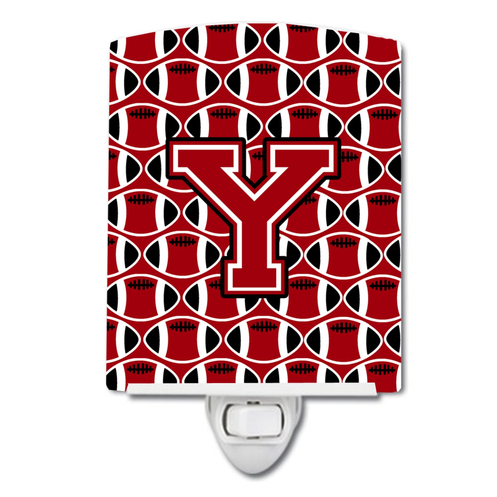  inchCarolines Treasures Letter Y Football Red, Black and White Ceramic Night Light, 6x4, Multicolor inch