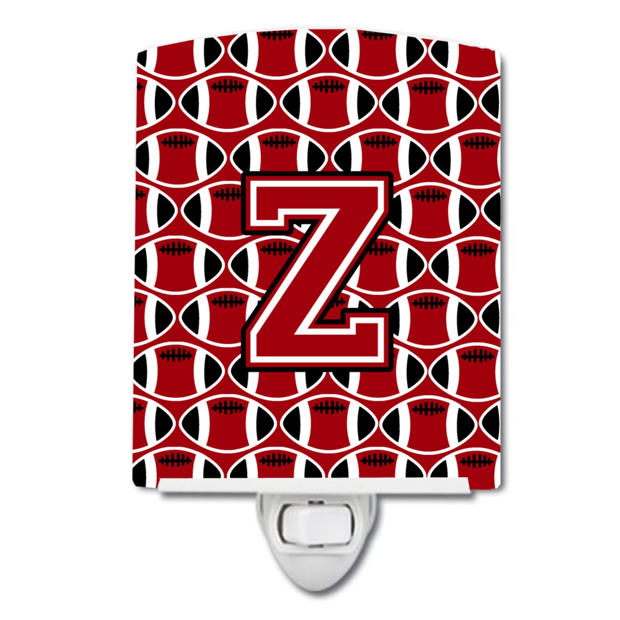  inchCarolines Treasures Letter Z Football Red, Black and White Ceramic Night Light, 6x4, Multicolor inch