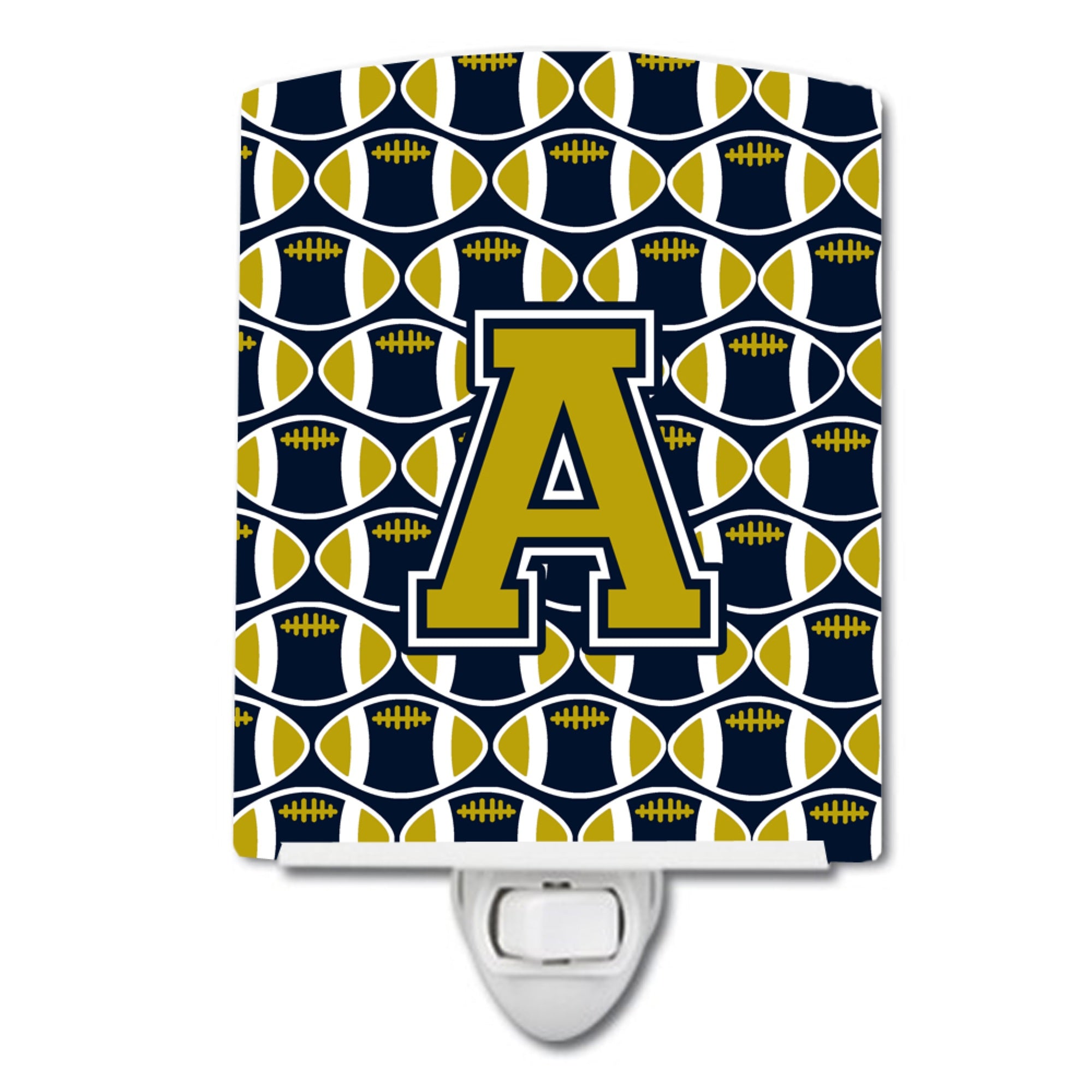  inchCarolines Treasures Letter A Football Blue and Gold Ceramic Night Light, 6x4, Multicolor inch
