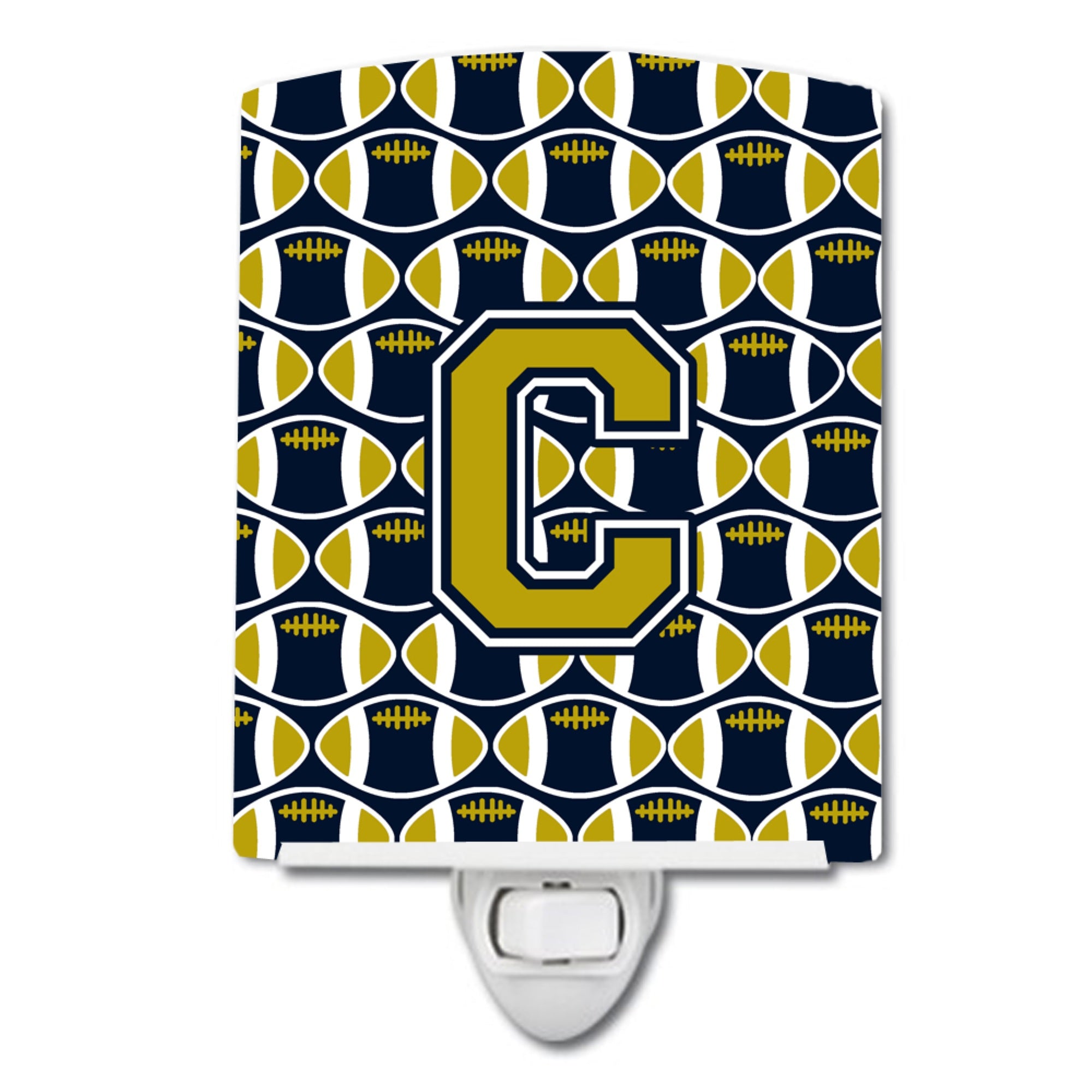  inchCarolines Treasures Letter C Football Blue and Gold Ceramic Night Light, 6x4, Multicolor inch