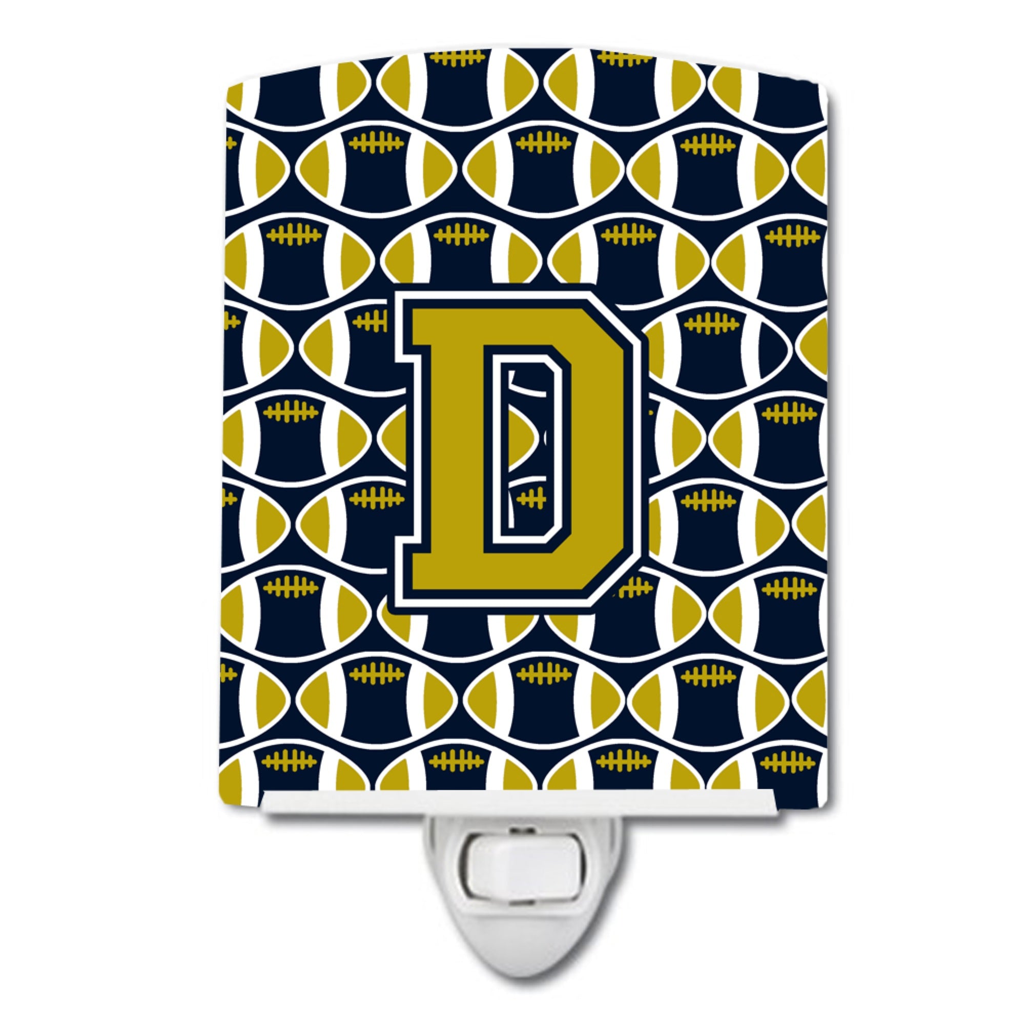  inchCarolines Treasures Letter D Football Blue and Gold Ceramic Night Light, 6x4, Multicolor inch