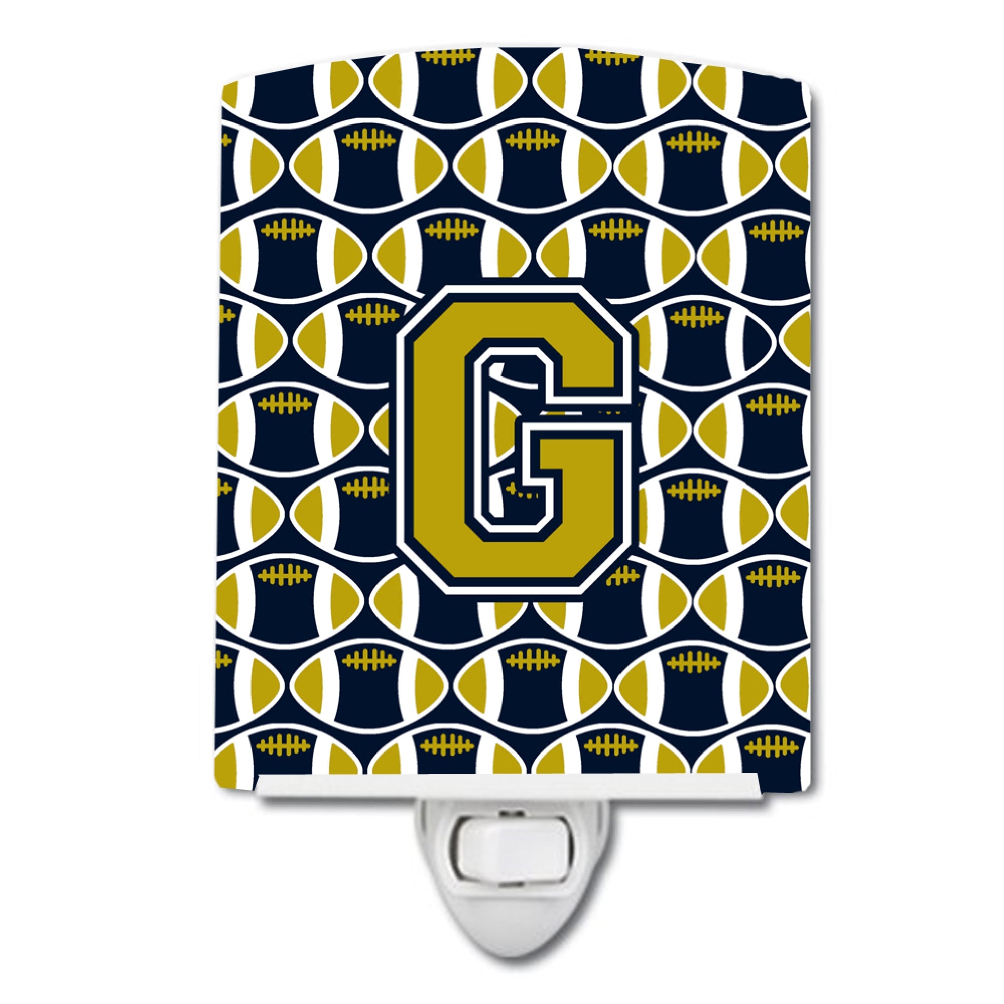  inchCarolines Treasures Letter G Football Blue and Gold Ceramic Night Light, 6x4, Multicolor inch