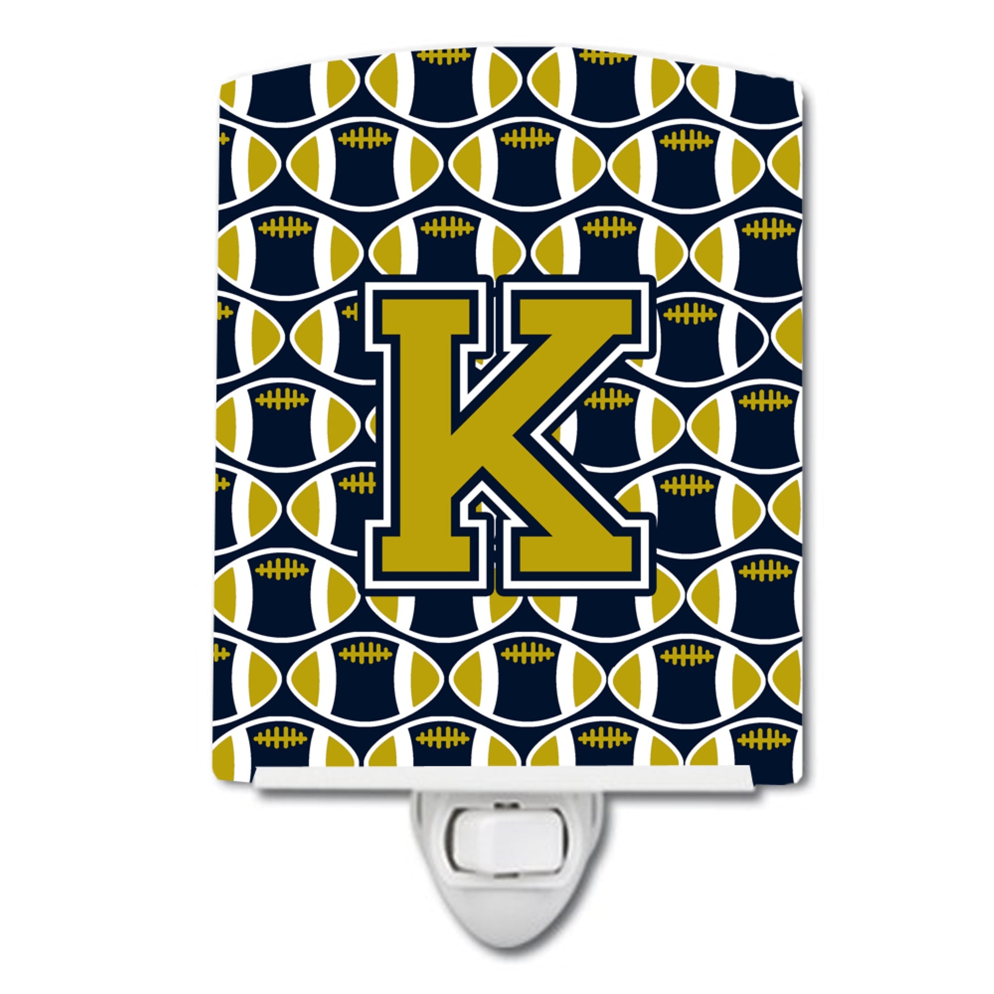  inchCarolines Treasures Letter K Football Blue and Gold Ceramic Night Light, 6x4, Multicolor inch