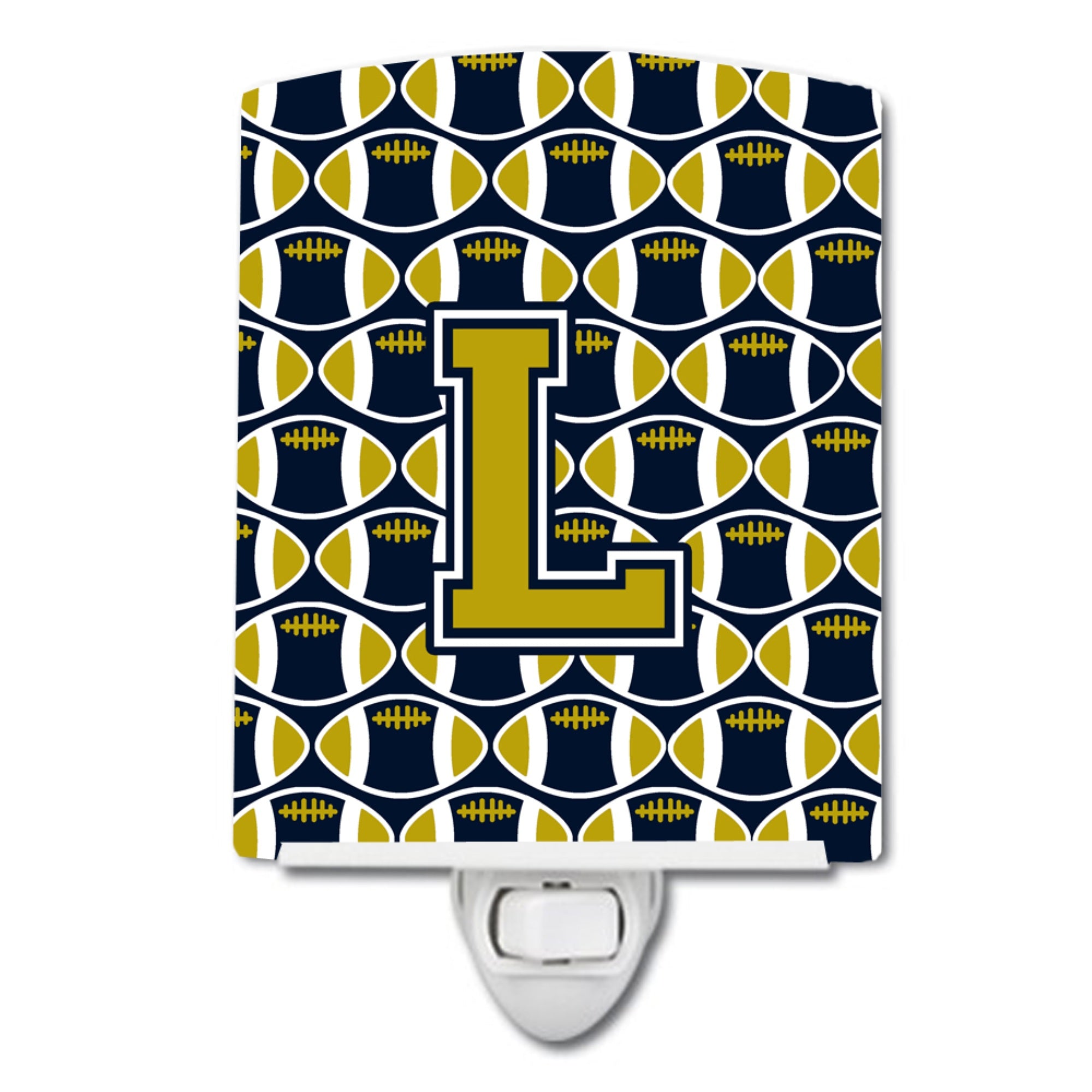  inchCarolines Treasures Letter L Football Blue and Gold Ceramic Night Light, 6x4, Multicolor inch