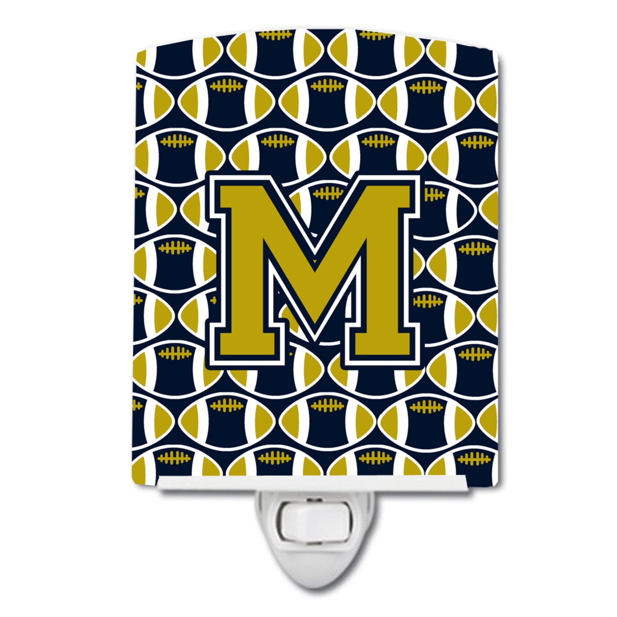 inchCarolines Treasures Letter M Football Blue and Gold Ceramic Night Light, 6x4, Multicolor inch