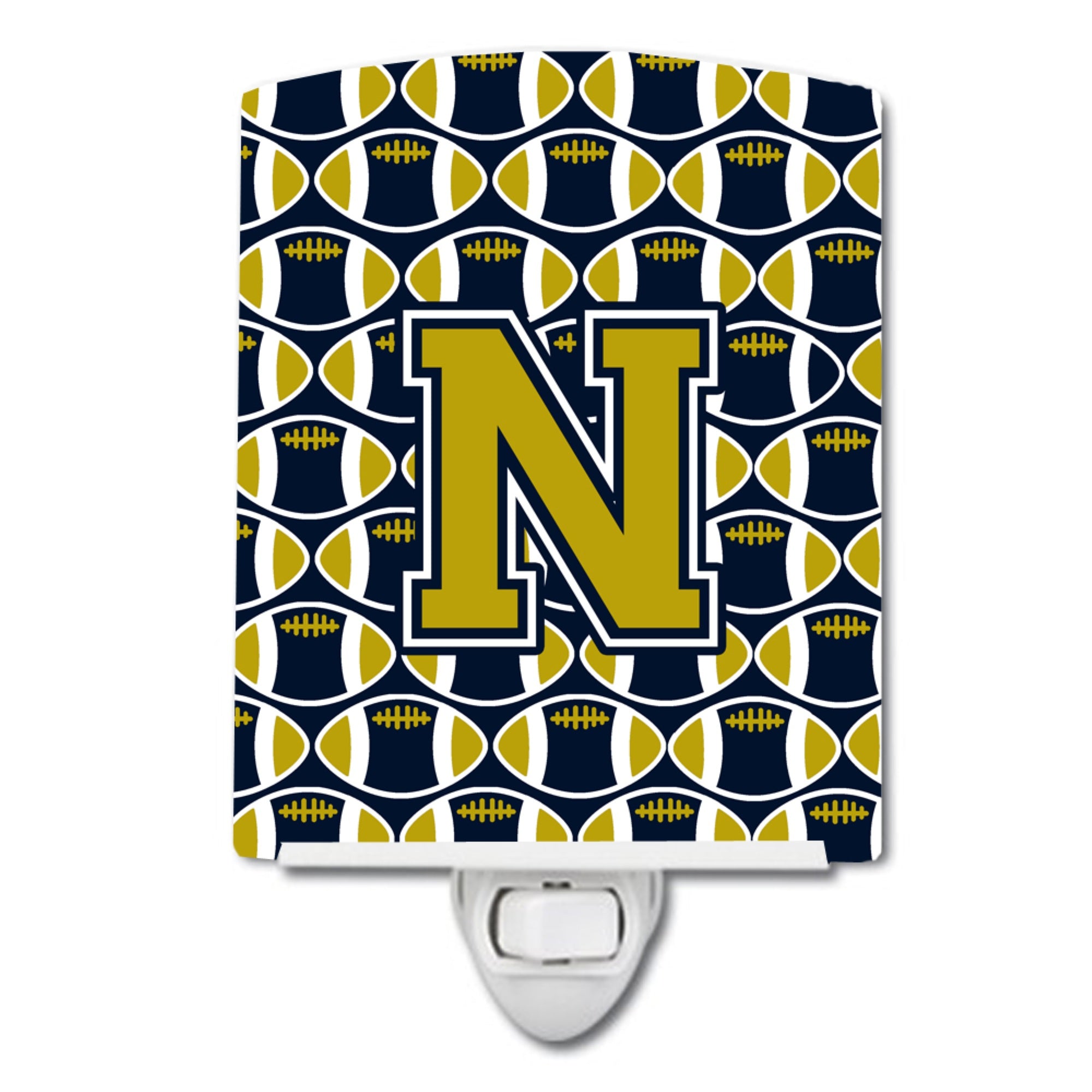  inchCarolines Treasures Letter N Football Blue and Gold Ceramic Night Light, 6x4, Multicolor inch