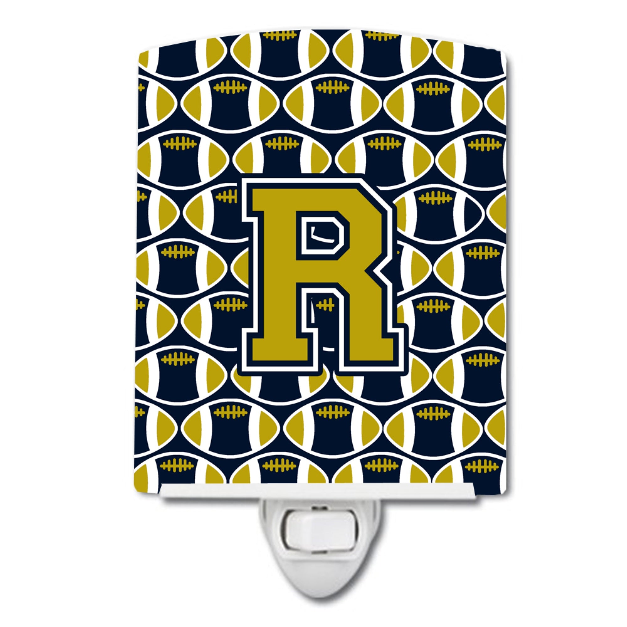 inchCarolines Treasures Letter R Football Blue and Gold Ceramic Night Light, 6x4, Multicolor inch