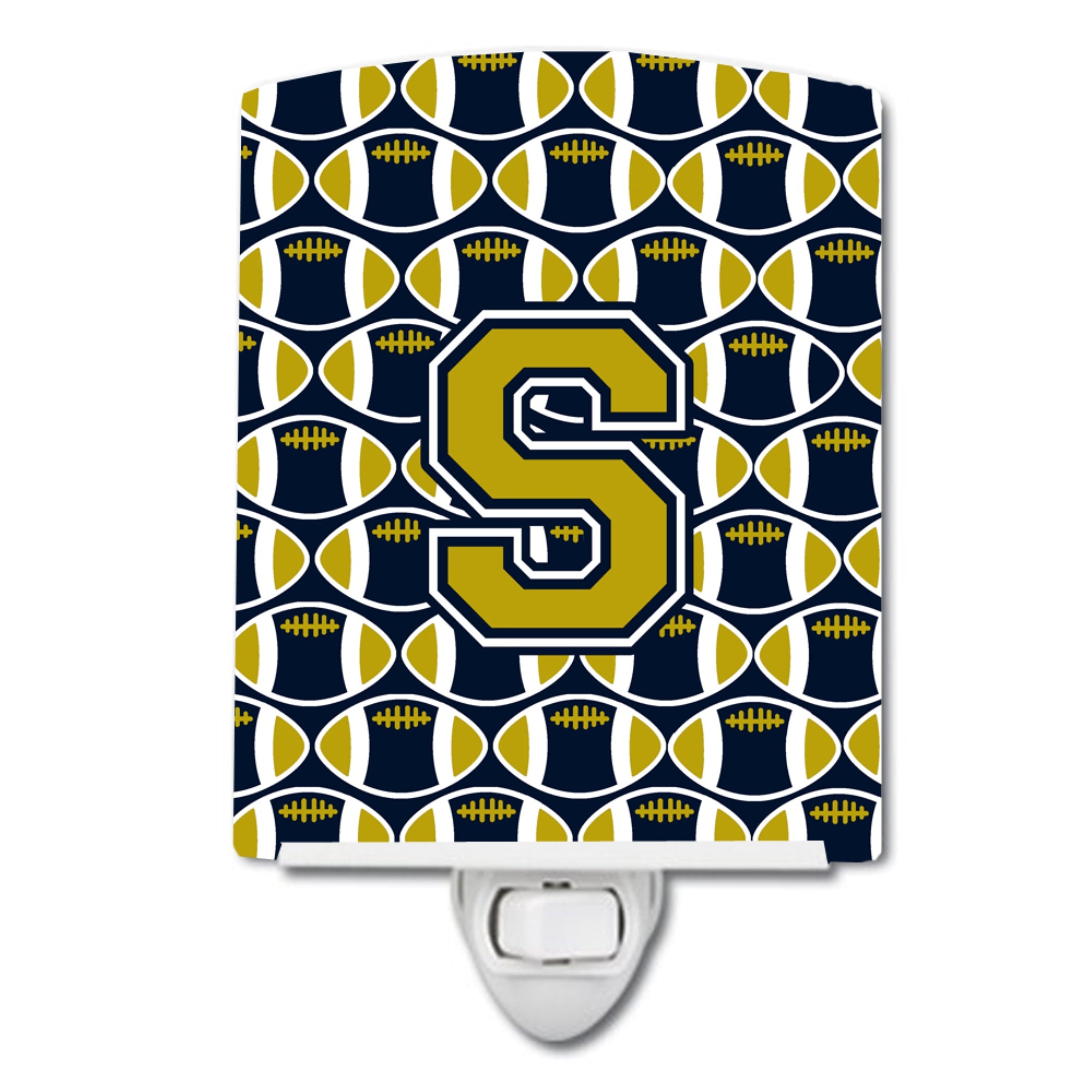  inchCarolines Treasures Letter S Football Blue and Gold Ceramic Night Light, 6x4, Multicolor inch