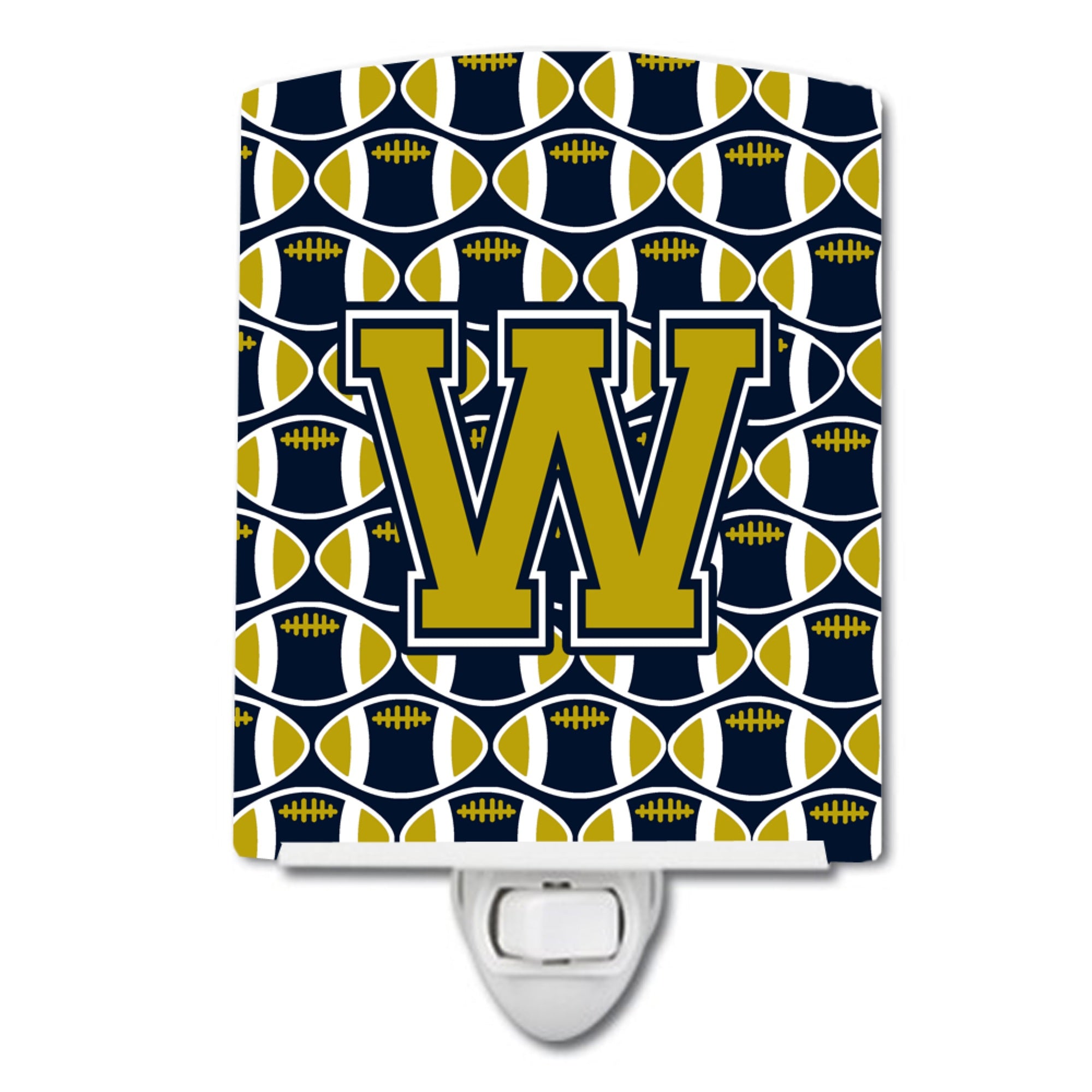  inchCarolines Treasures Letter W Football Blue and Gold Ceramic Night Light, 6x4, Multicolor inch