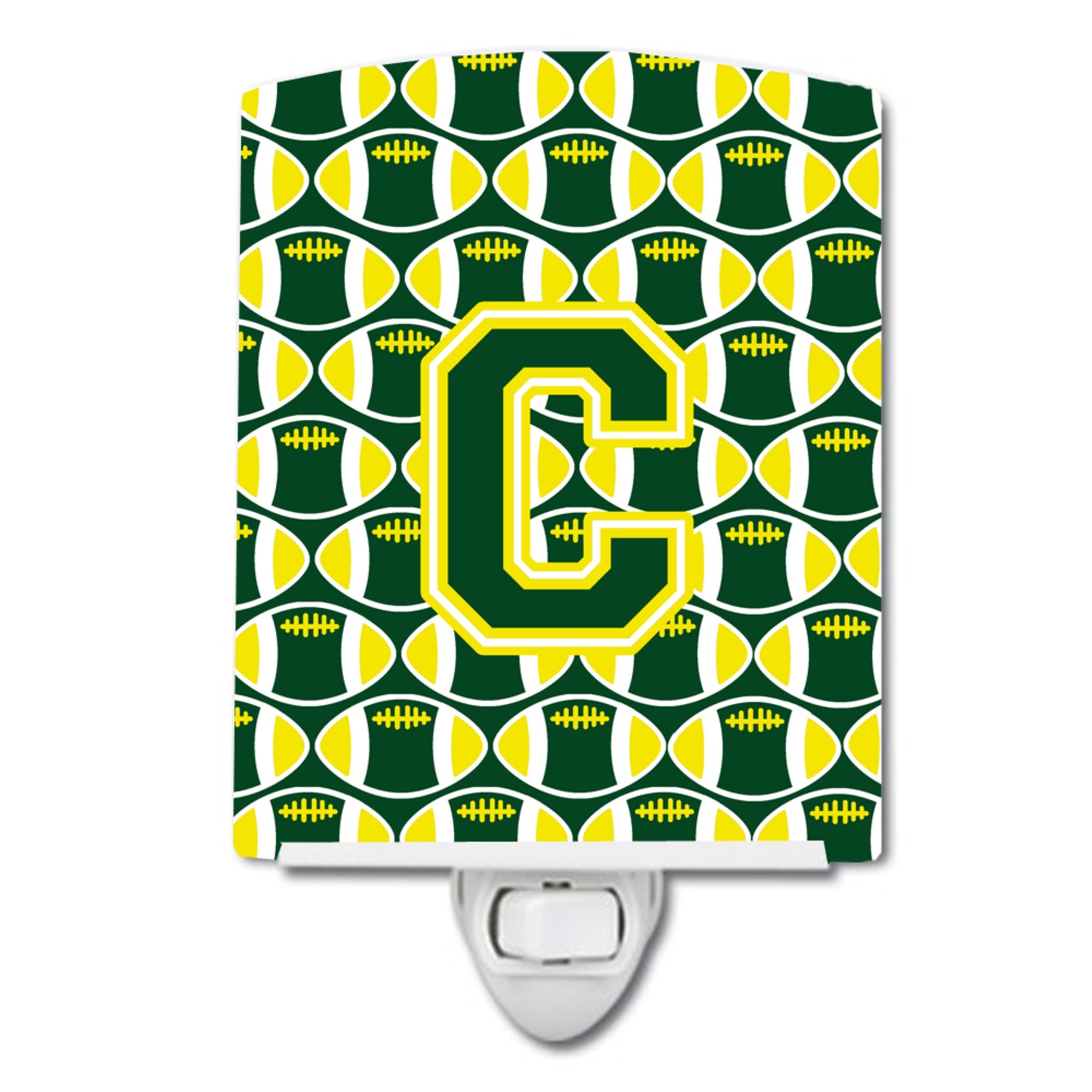  inchCarolines Treasures Letter C Football Green and Yellow Ceramic Night Light, 6x4, Multicolor inch