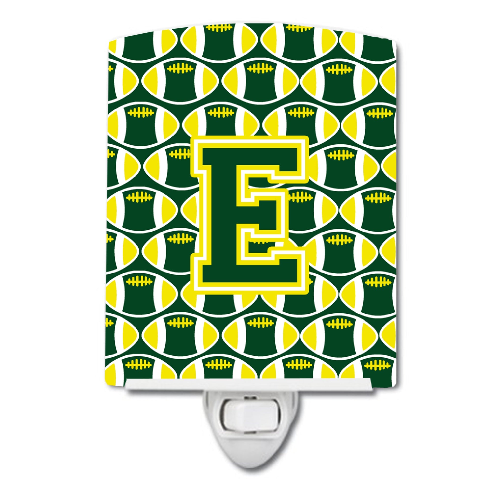  inchCarolines Treasures Letter E Football Green and Yellow Ceramic Night Light, 6x4, Multicolor inch