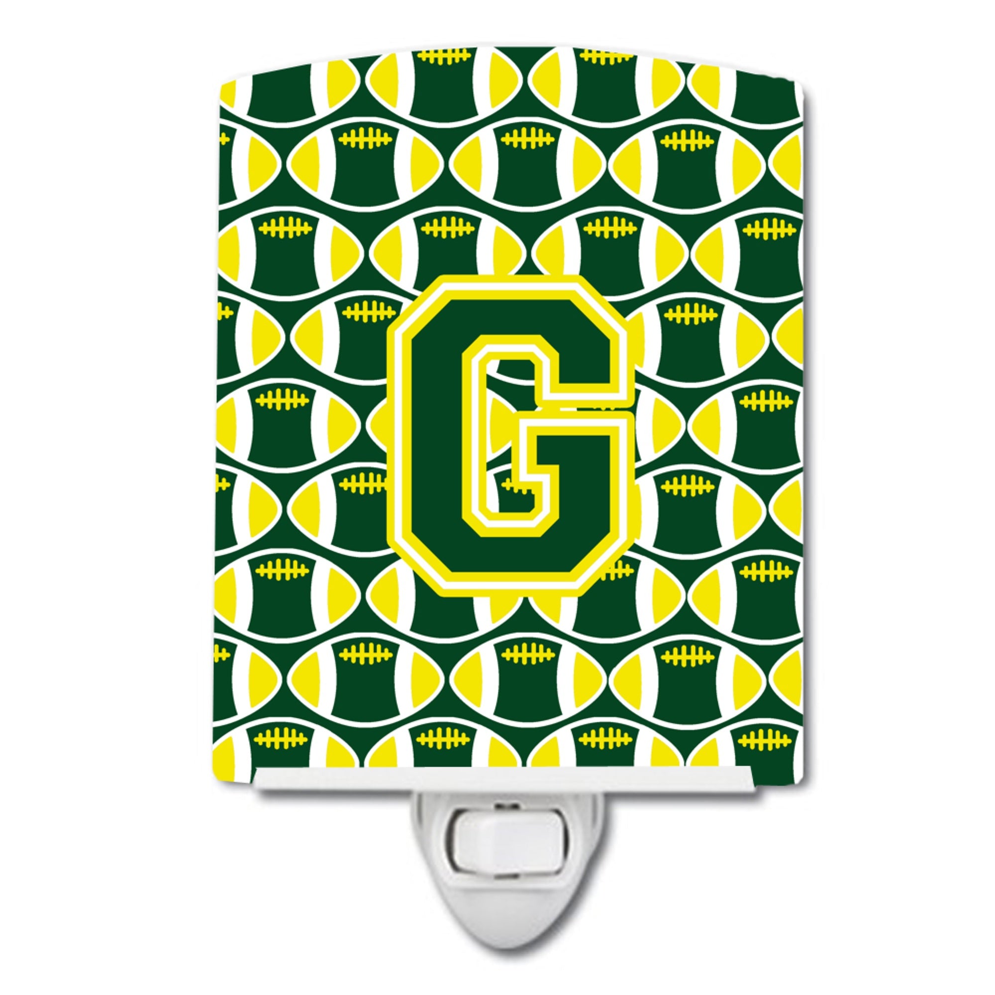  inchCarolines Treasures Letter G Football Green and Yellow Ceramic Night Light, 6x4, Multicolor inch